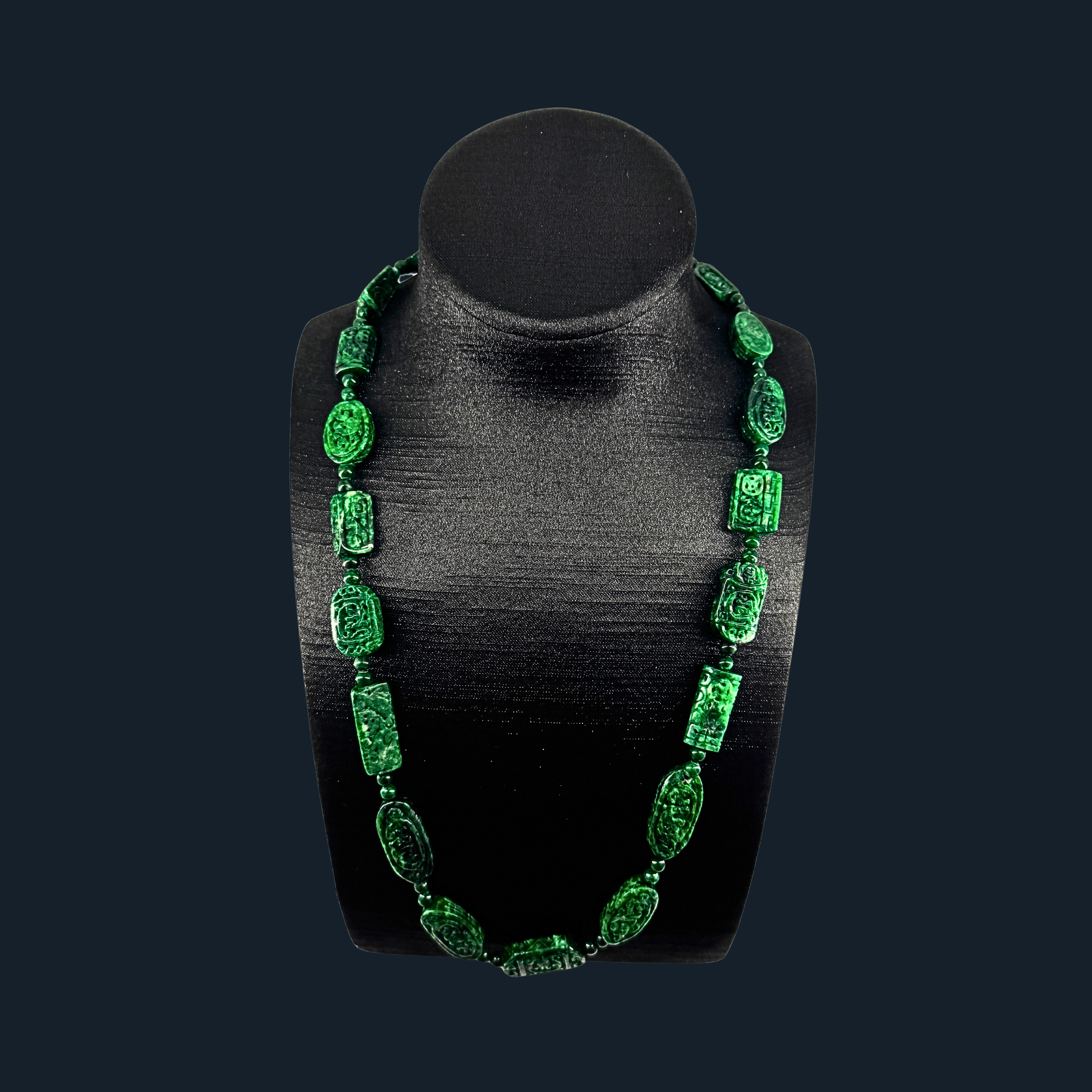 Type A Full Spicy Green Old Mine Jade Necklace NGI Cert