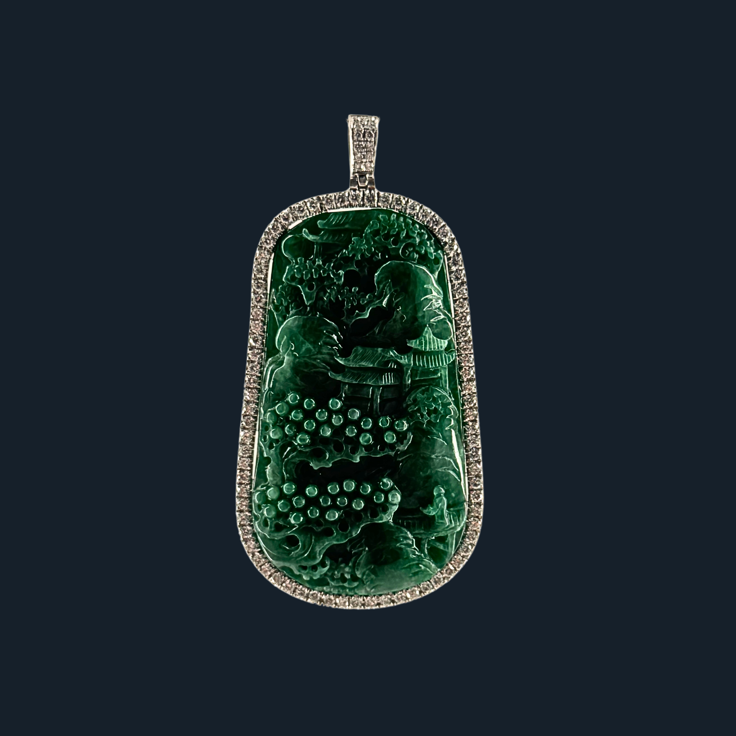 💎 ICED Full Green Jade Scenic Piece Shan Shui