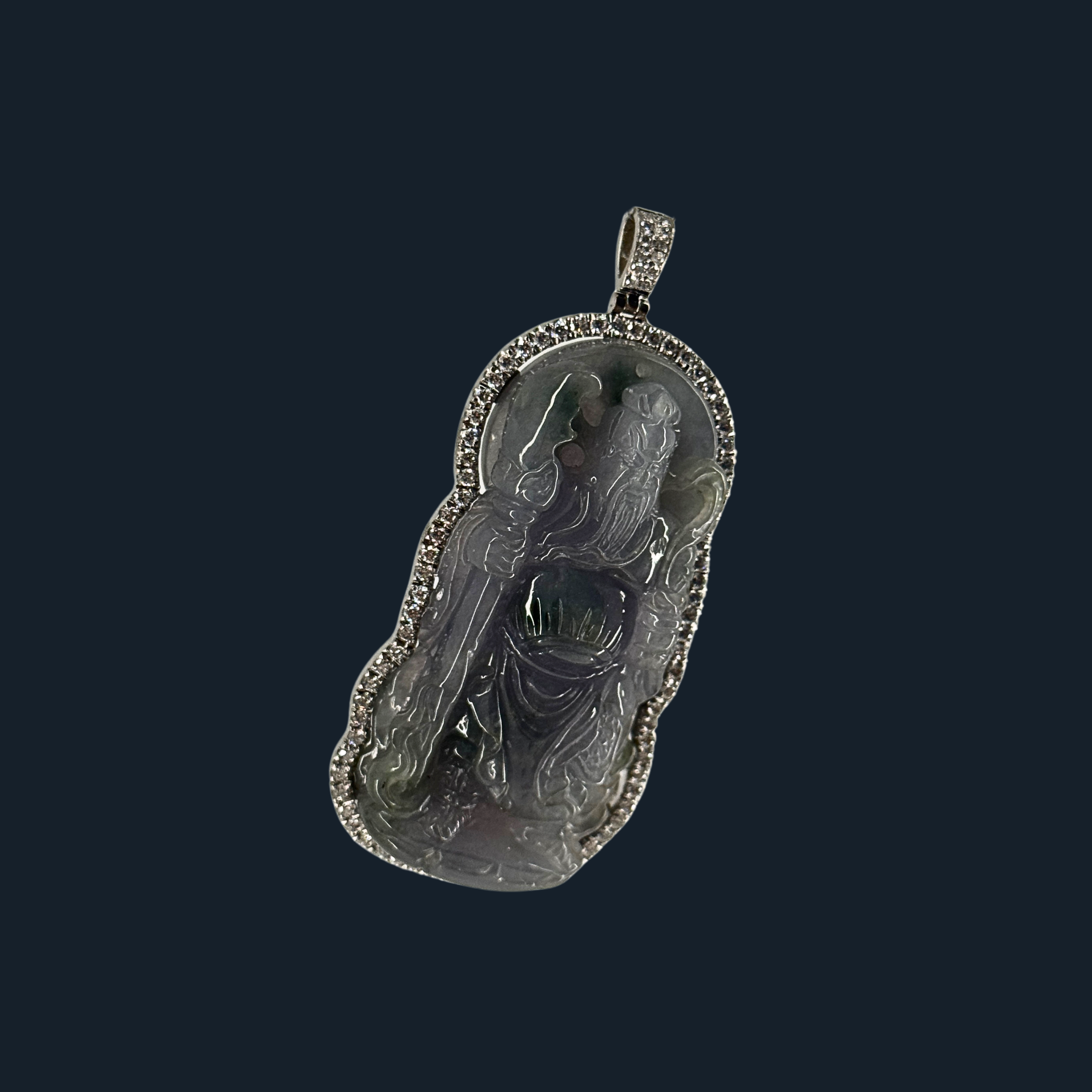 💎 ICED Black Jade Guan Gong Pendant