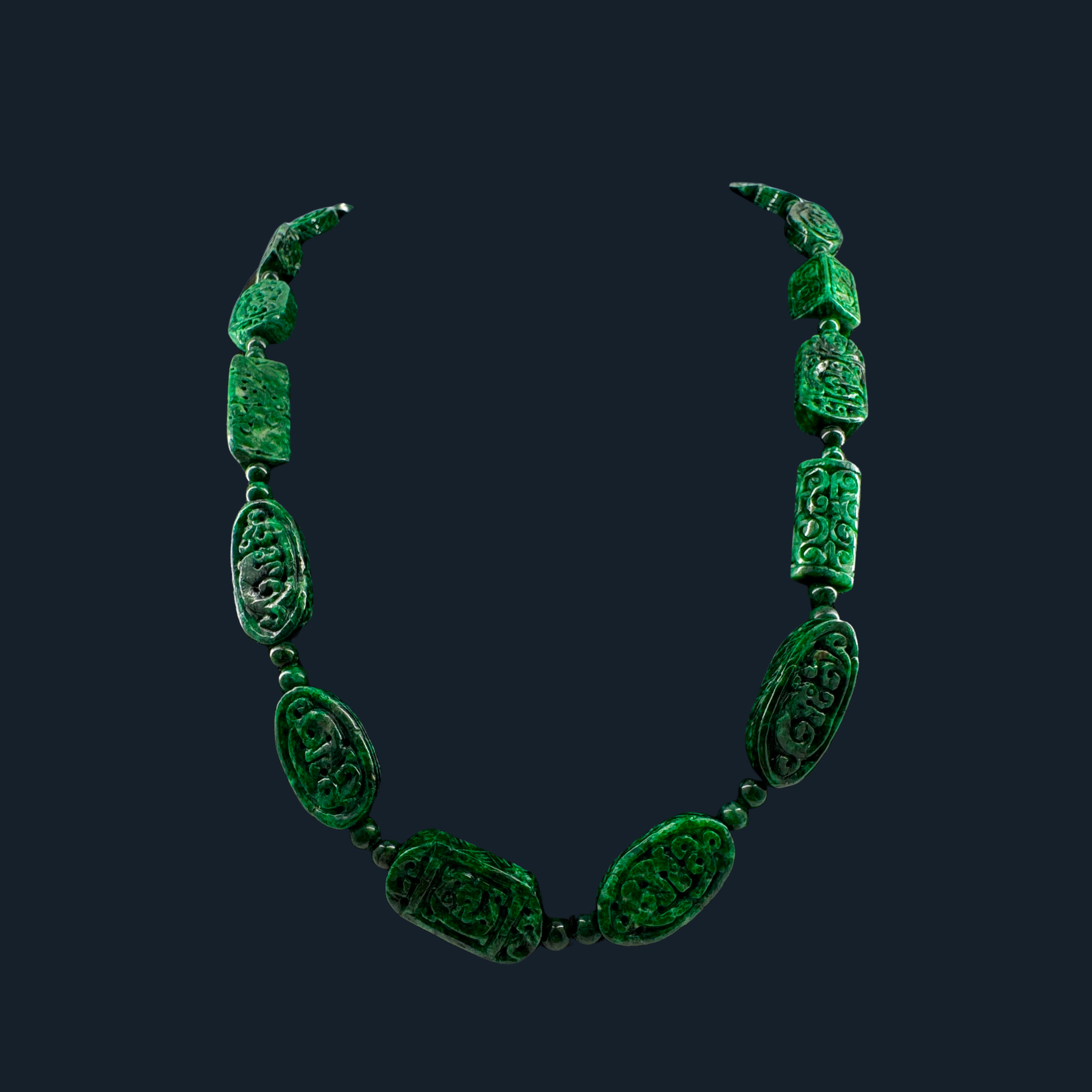 Type A Full Spicy Green Old Mine Jade Necklace NGI Cert