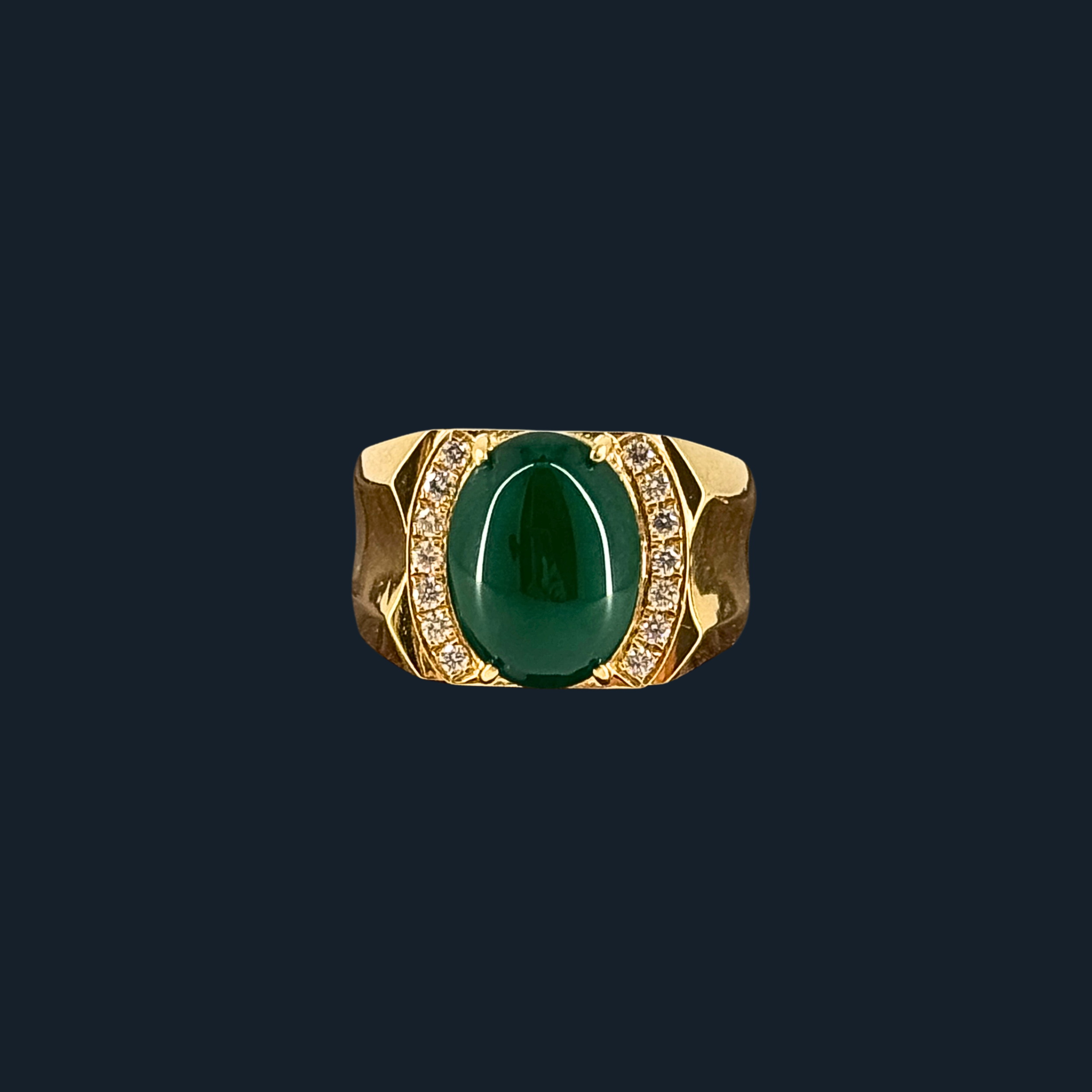 Type A Green Jade Ring with Natural Diamonds and 916 Gold