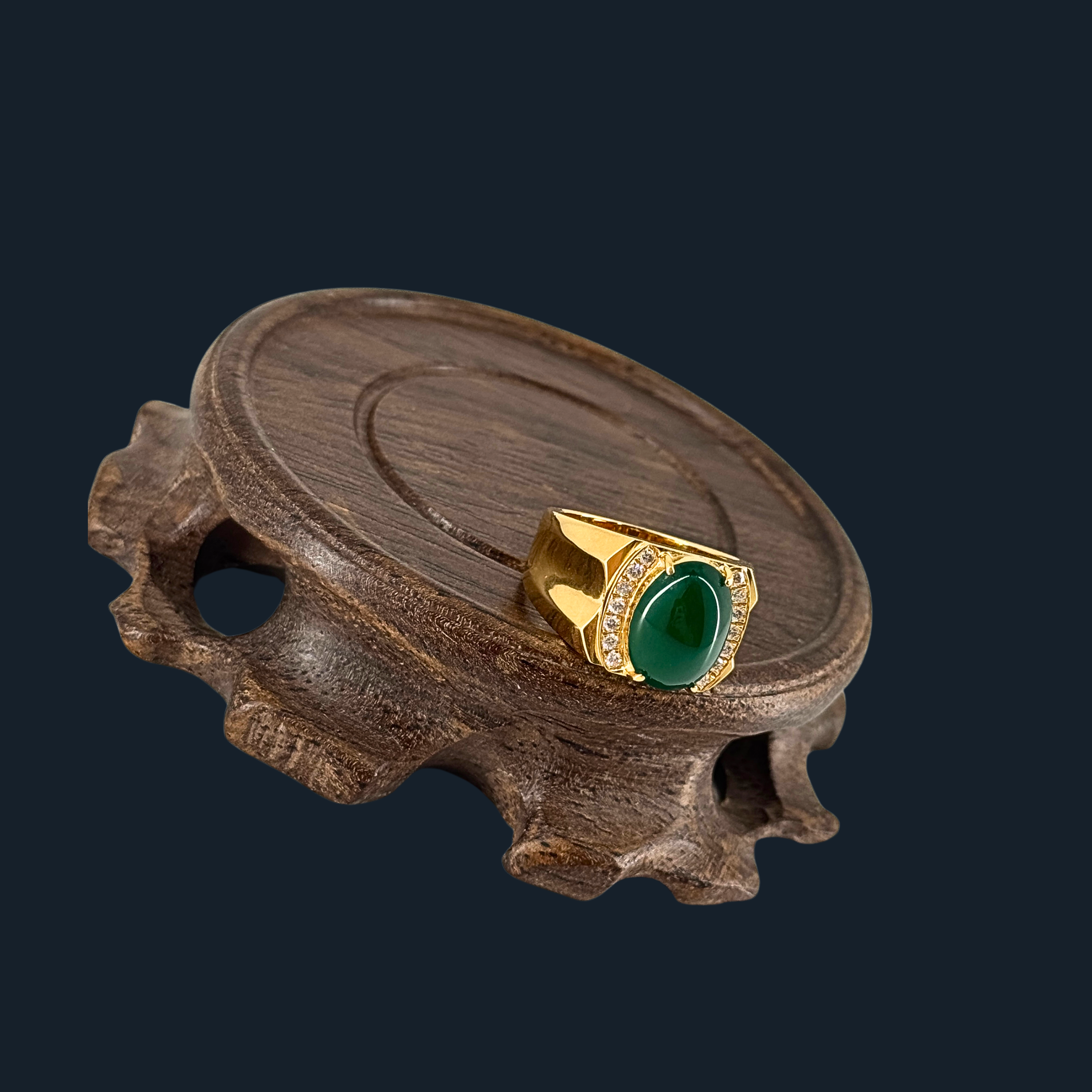 Type A Green Jade Ring with Natural Diamonds and 916 Gold