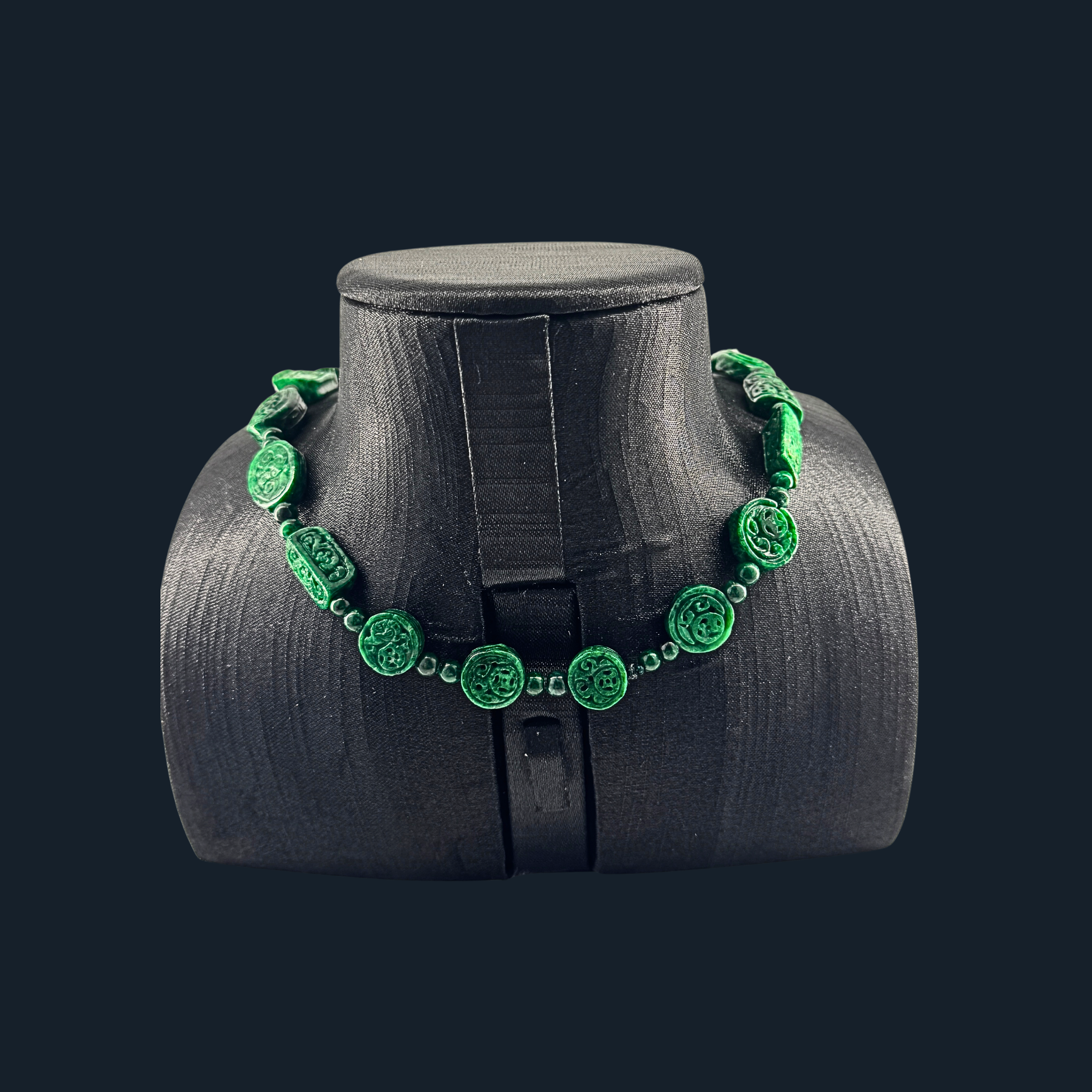 Type A Full Spicy Green Old Mine Jade Necklace NGI Cert