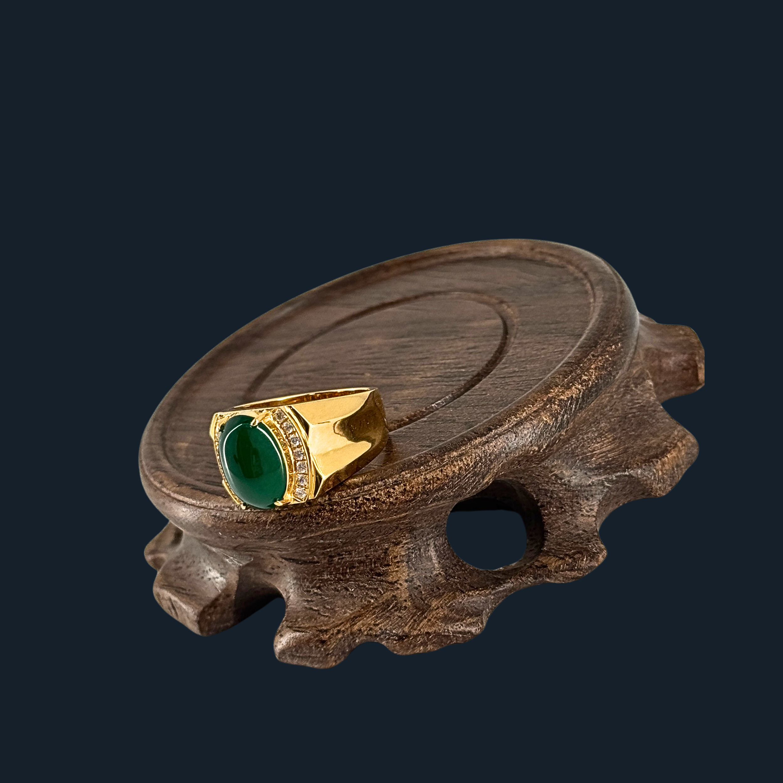 Type A Green Jade Ring with Natural Diamonds and 916 Gold