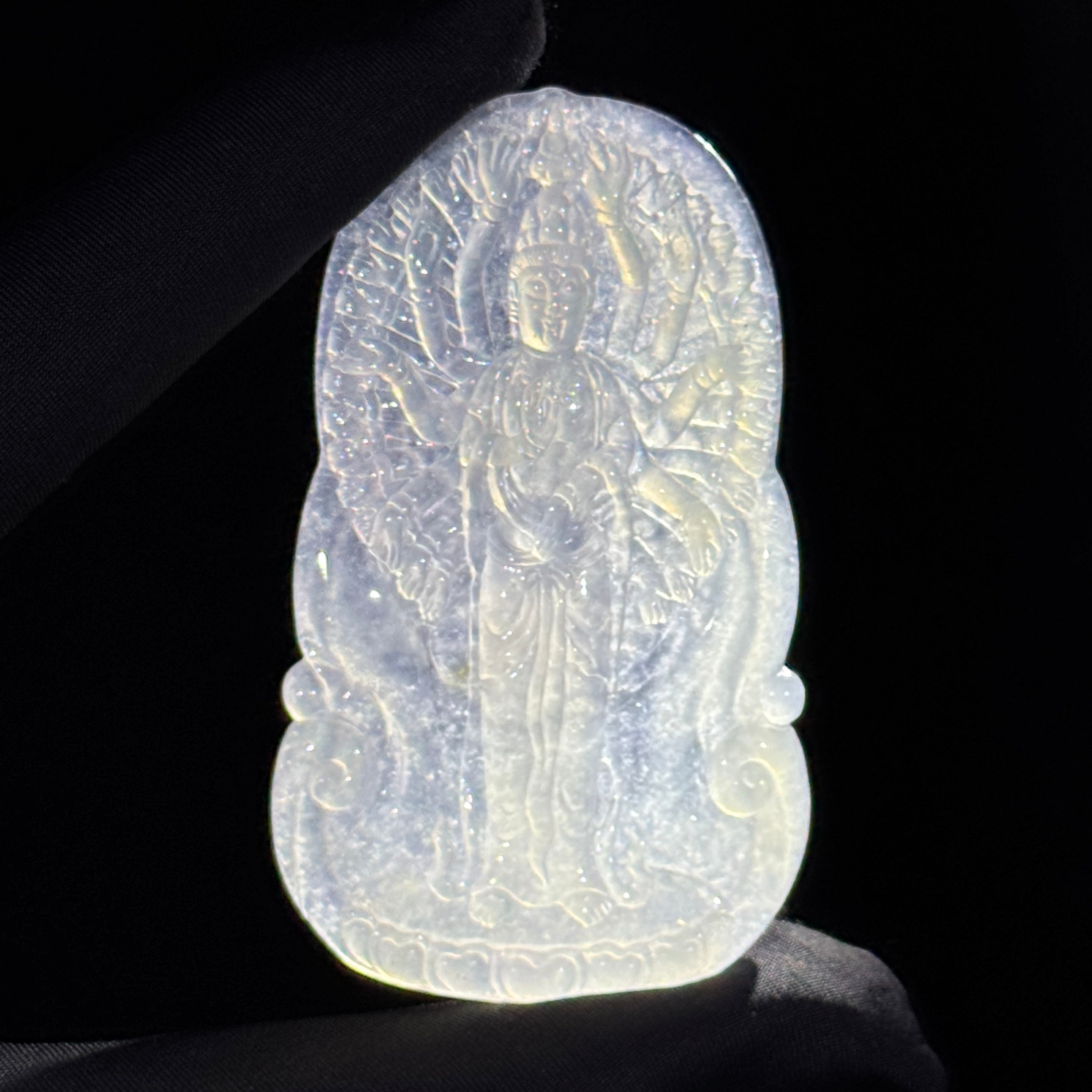 Type A Semi Icy White Jade Thousand Hands Guan Yin