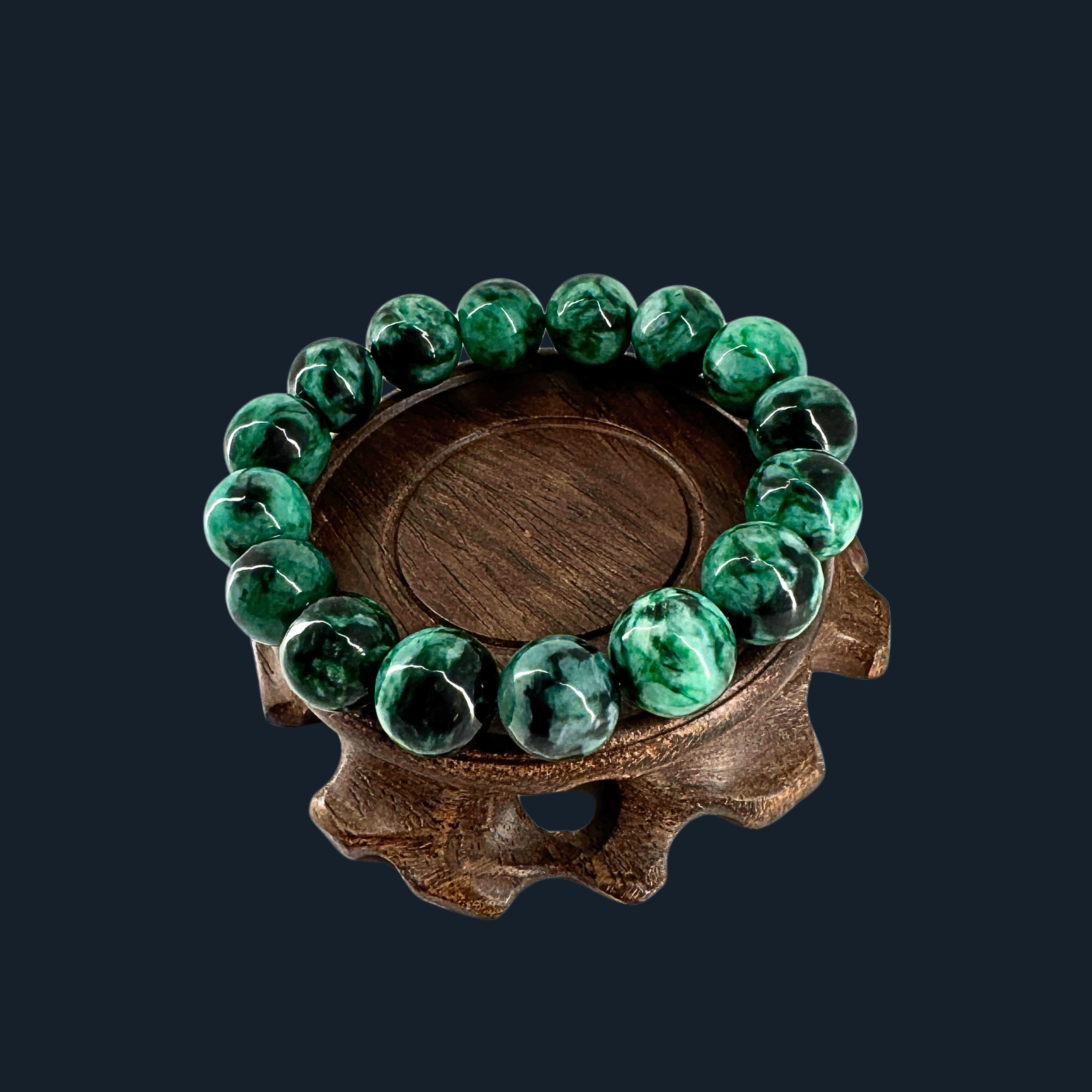 Type A Spicy Green Old Mine Jade Beads Bracelet