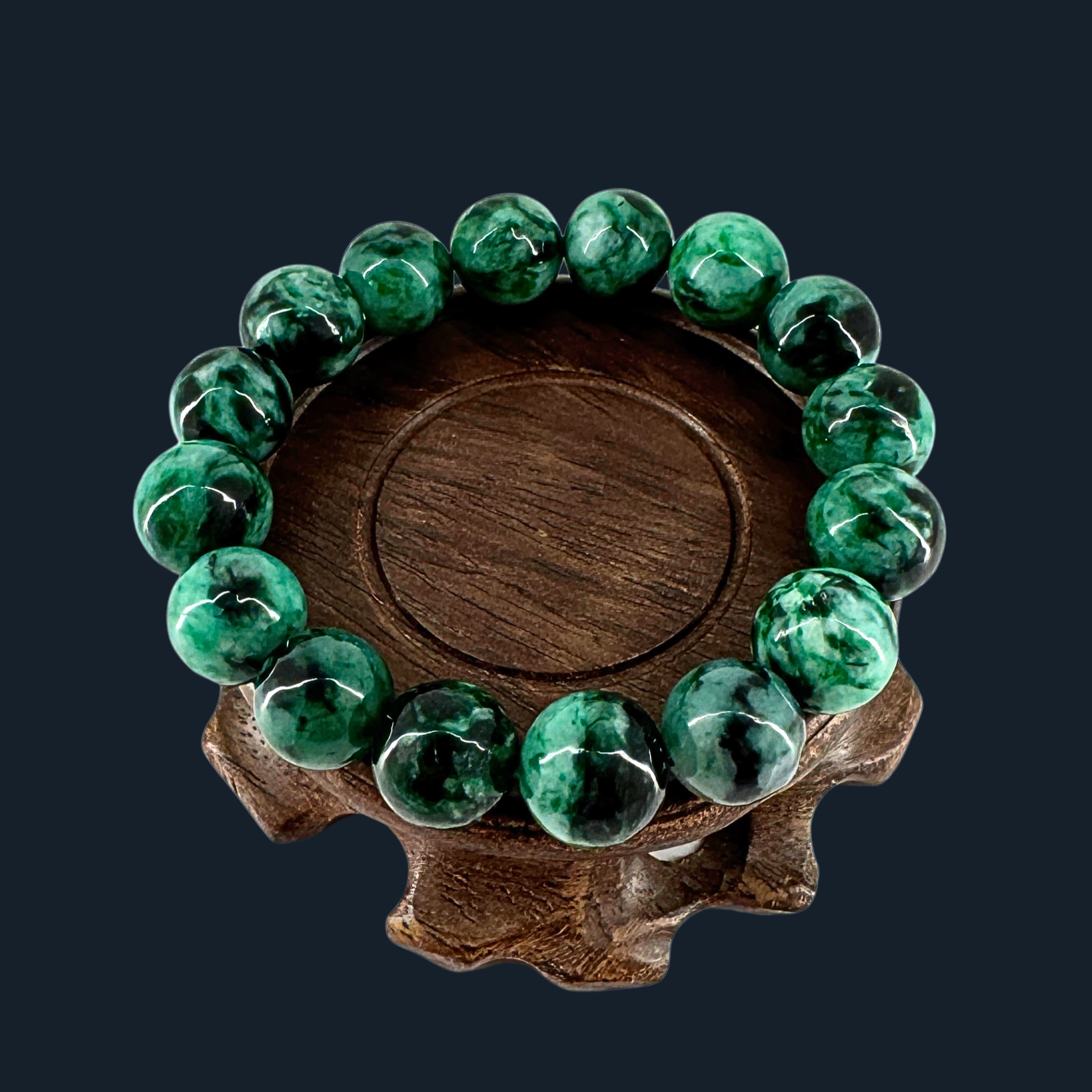 Type A Spicy Green Old Mine Jade Beads Bracelet