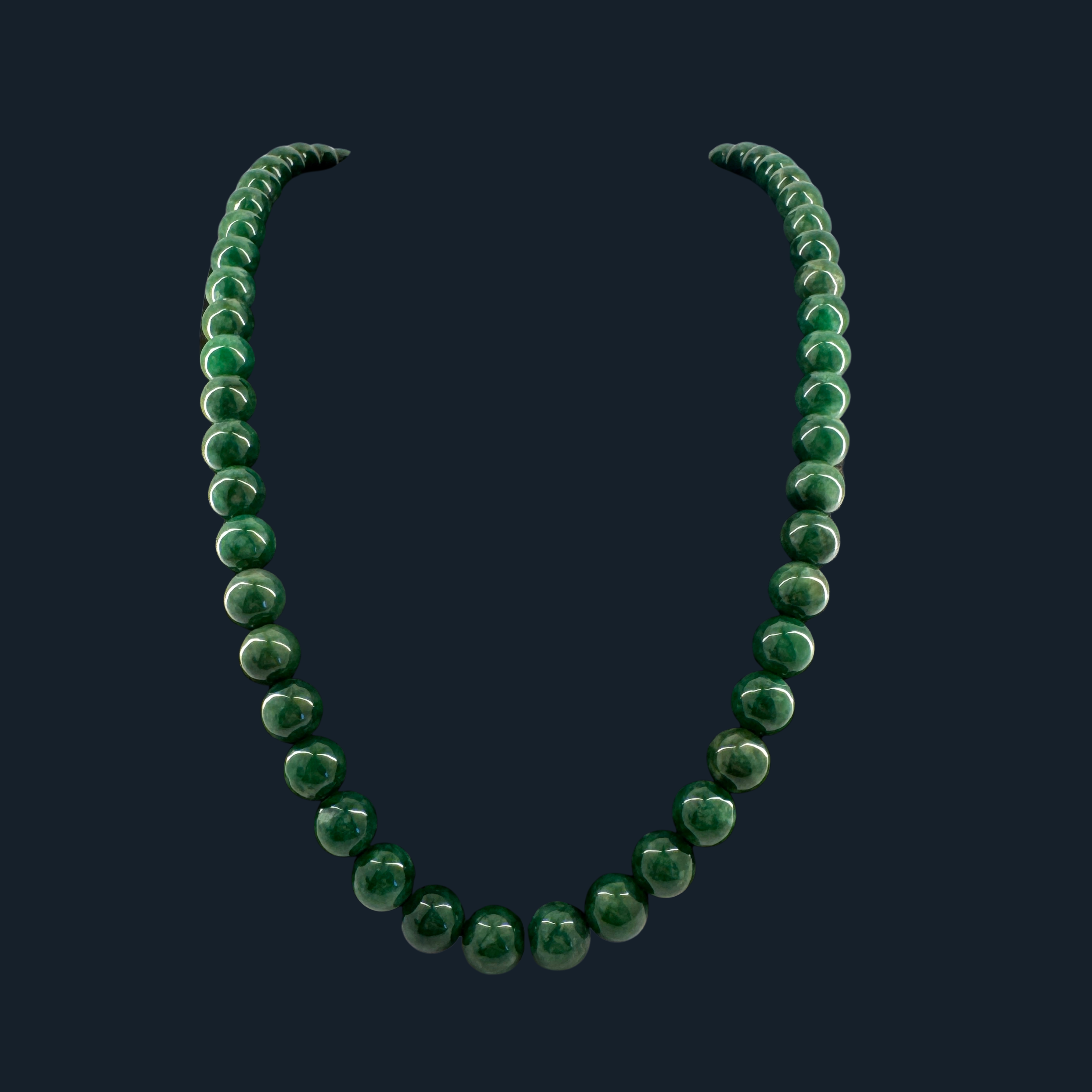 Type A Full Green Jade Beads Necklace NGI Cert