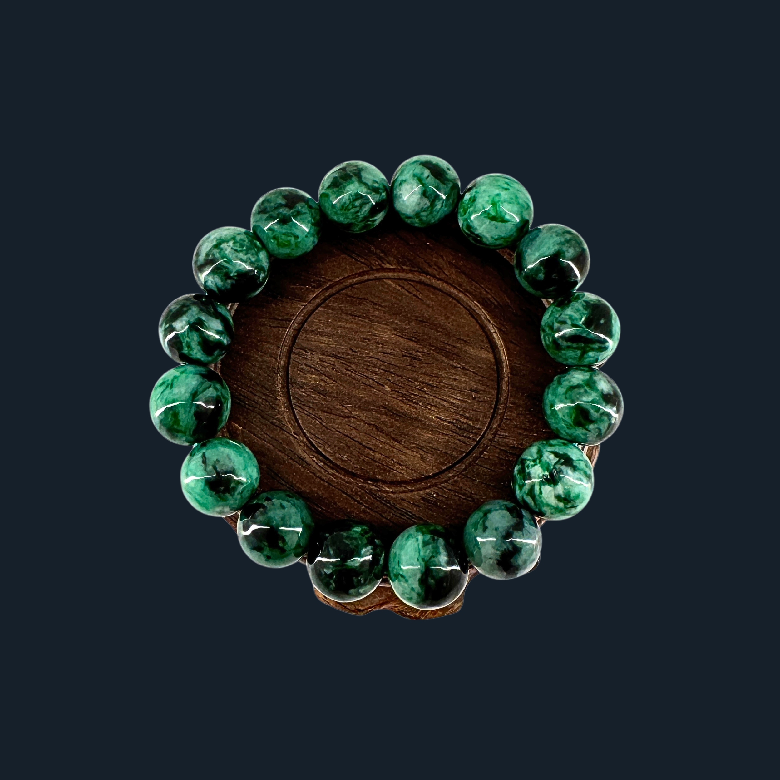 Type A Spicy Green Old Mine Jade Beads Bracelet