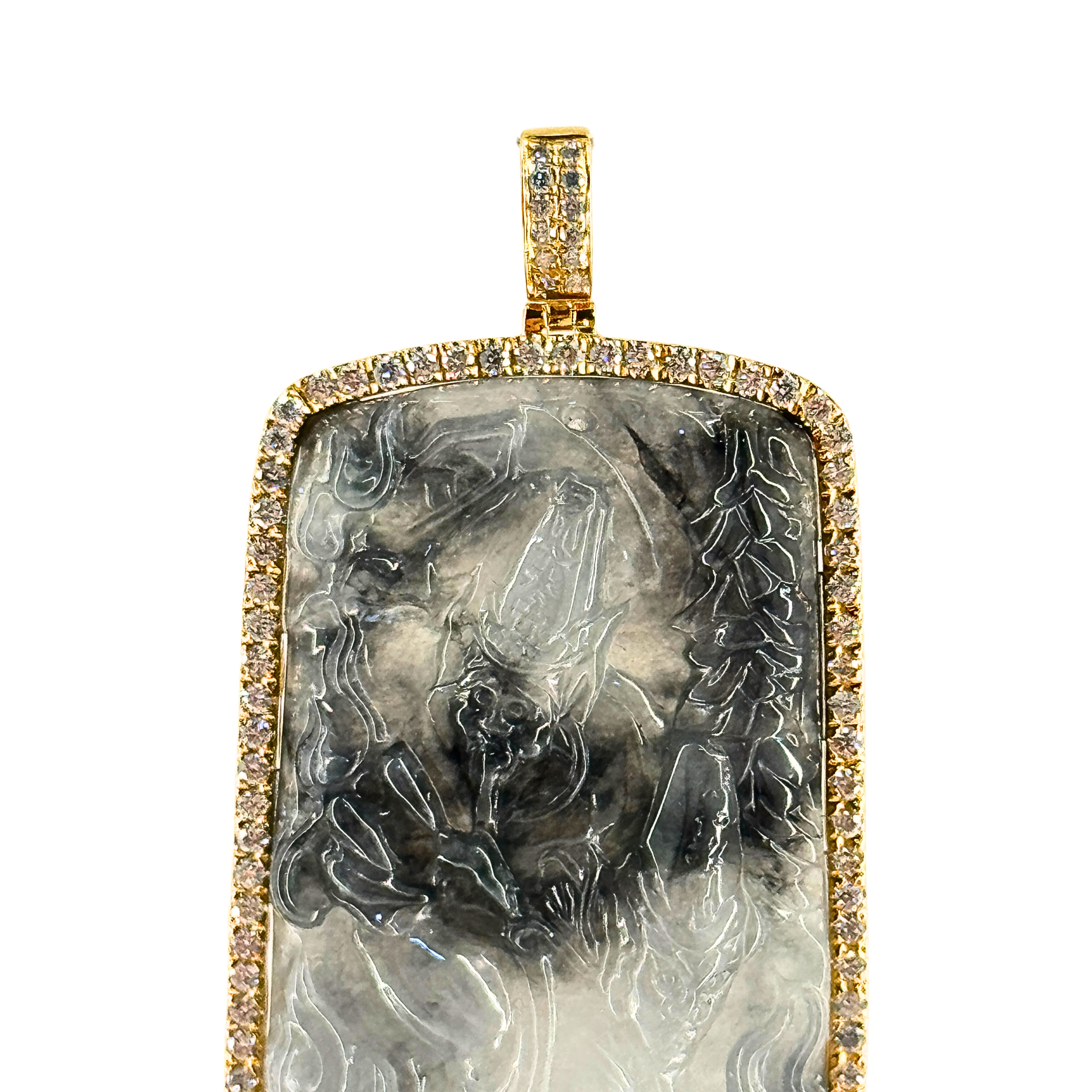 Type A Black Jade Black & White Impermanence 916 Gold with Natural Diamonds