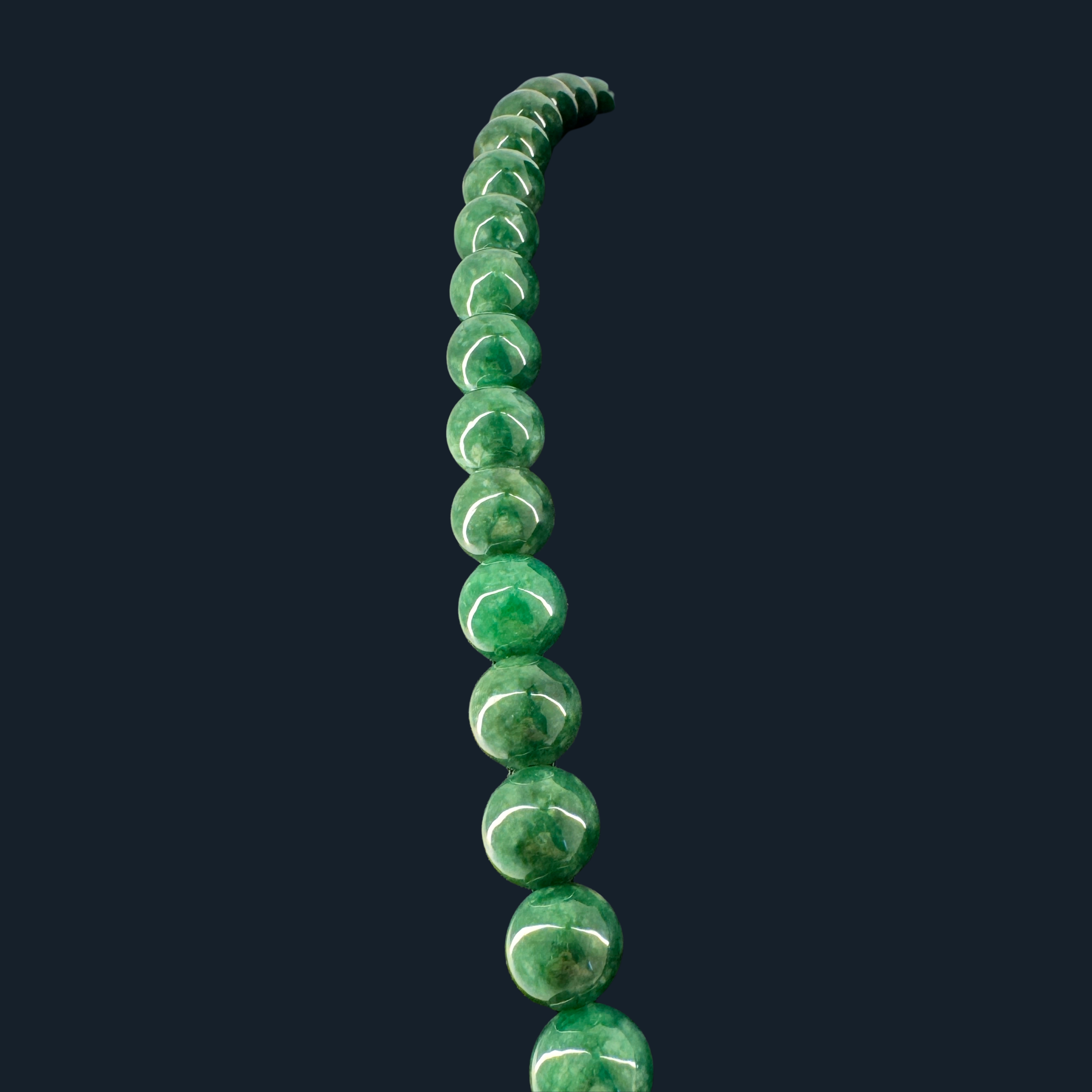 Type A Full Green Jade Beads Necklace NGI Cert