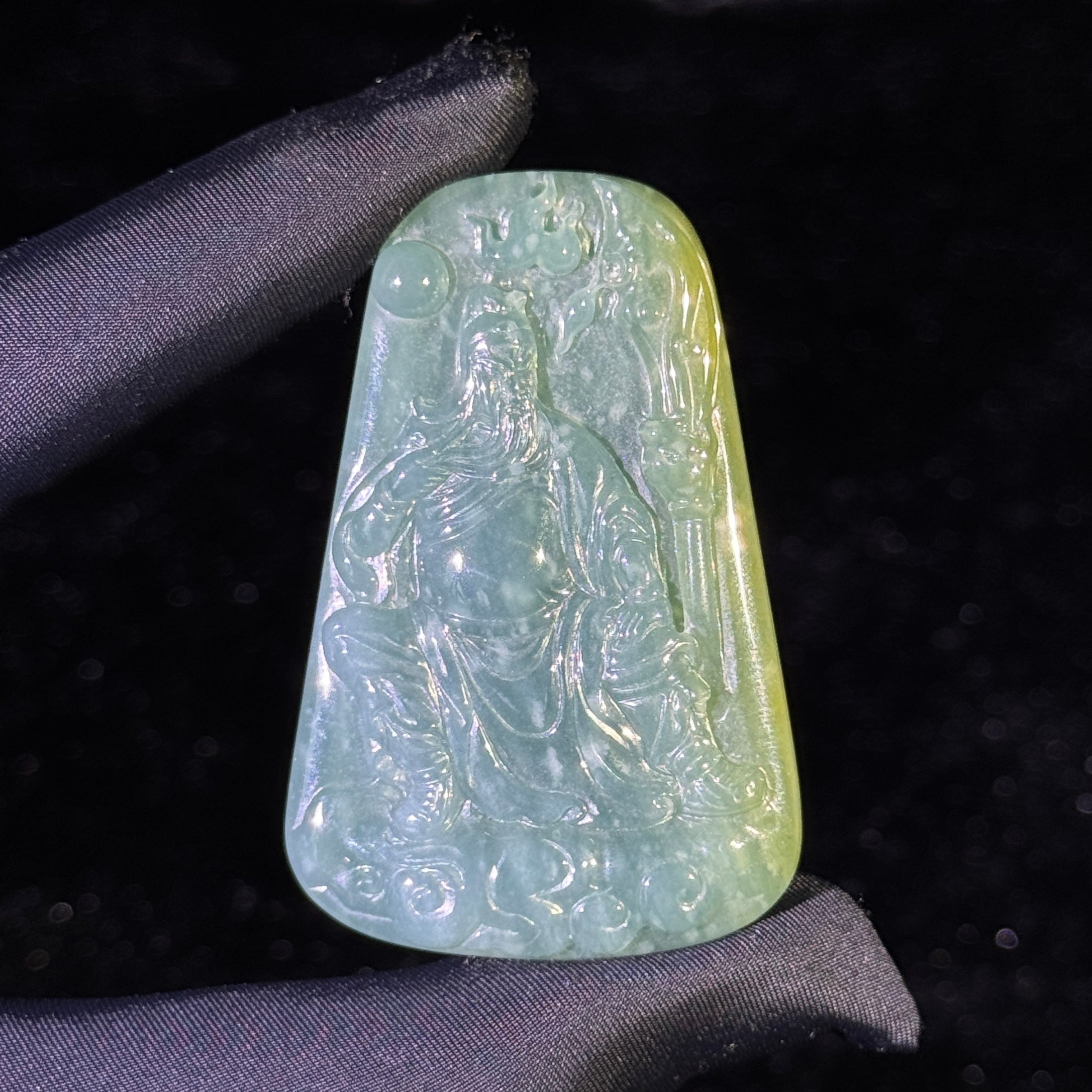 Type A Blueish Green & Yellow Jade Guan Gong