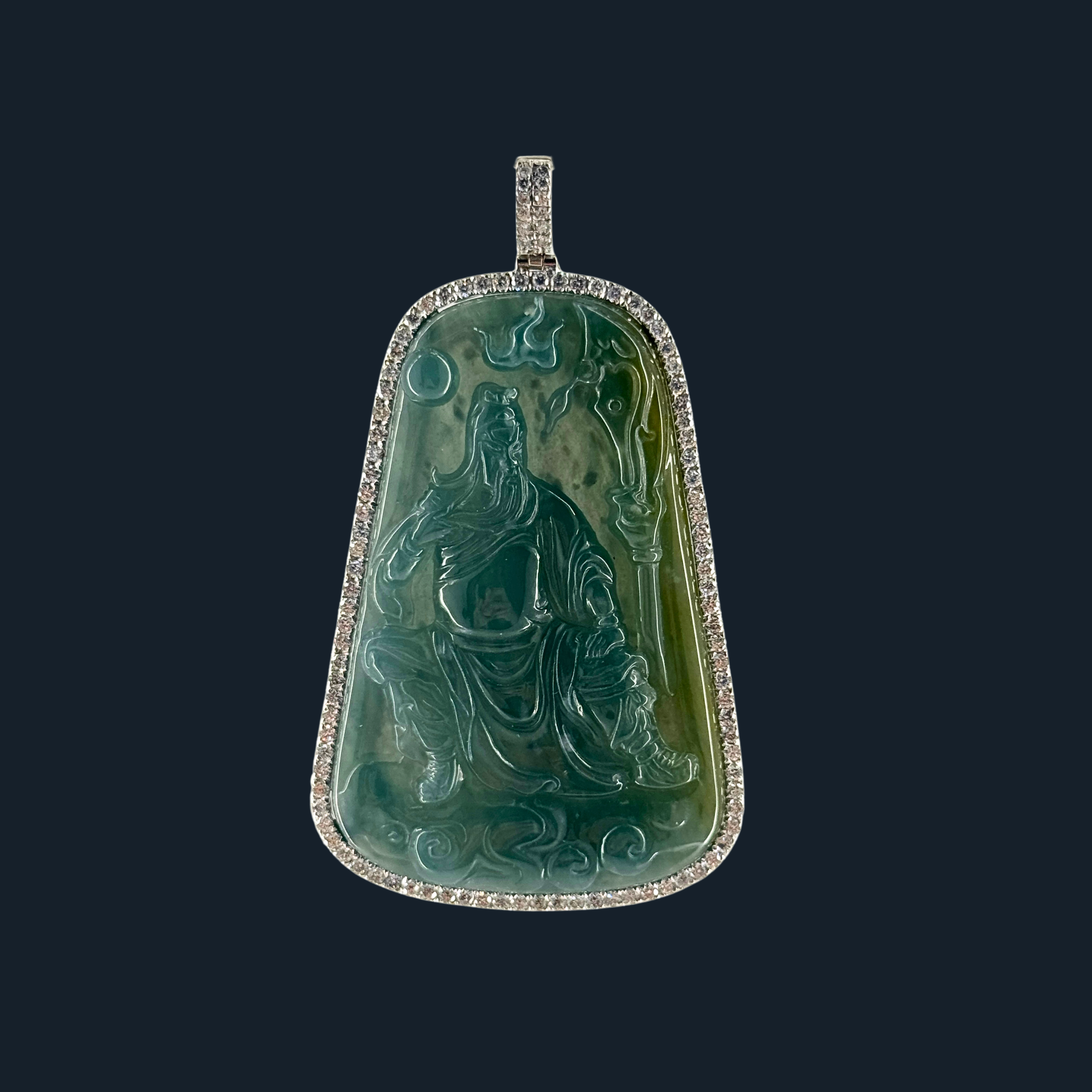 💎 ICED Blueish Green & Yellow Jade Guan Gong