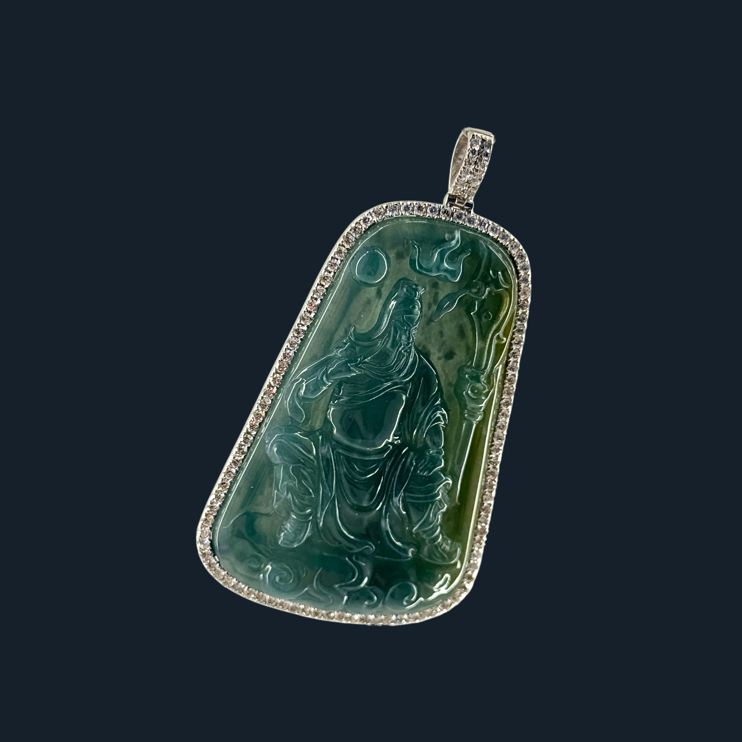 💎 ICED Blueish Green & Yellow Jade Guan Gong