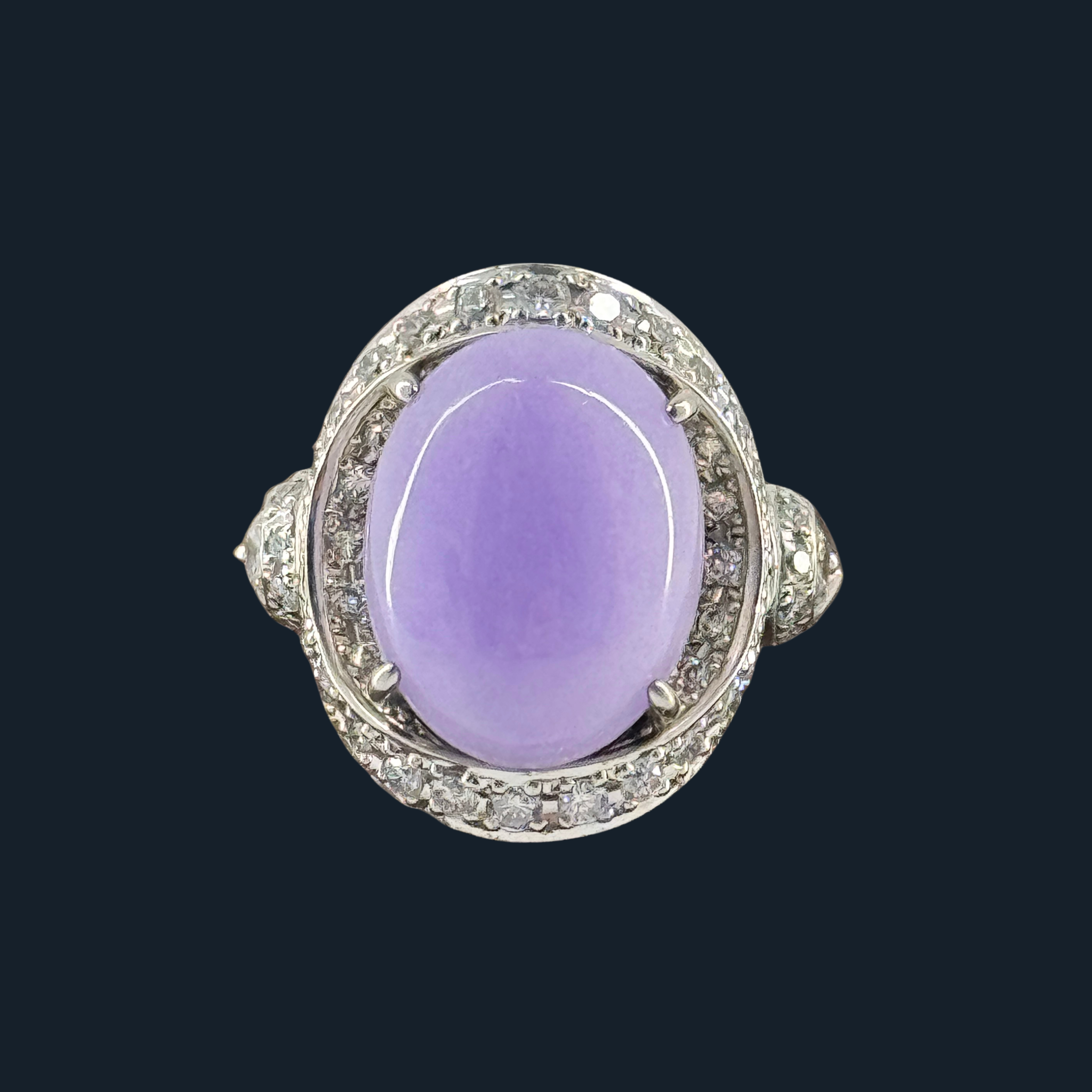 Type A Lavender Jade Ring with Natural Diamonds and Platinum Pt900 NGI Cert