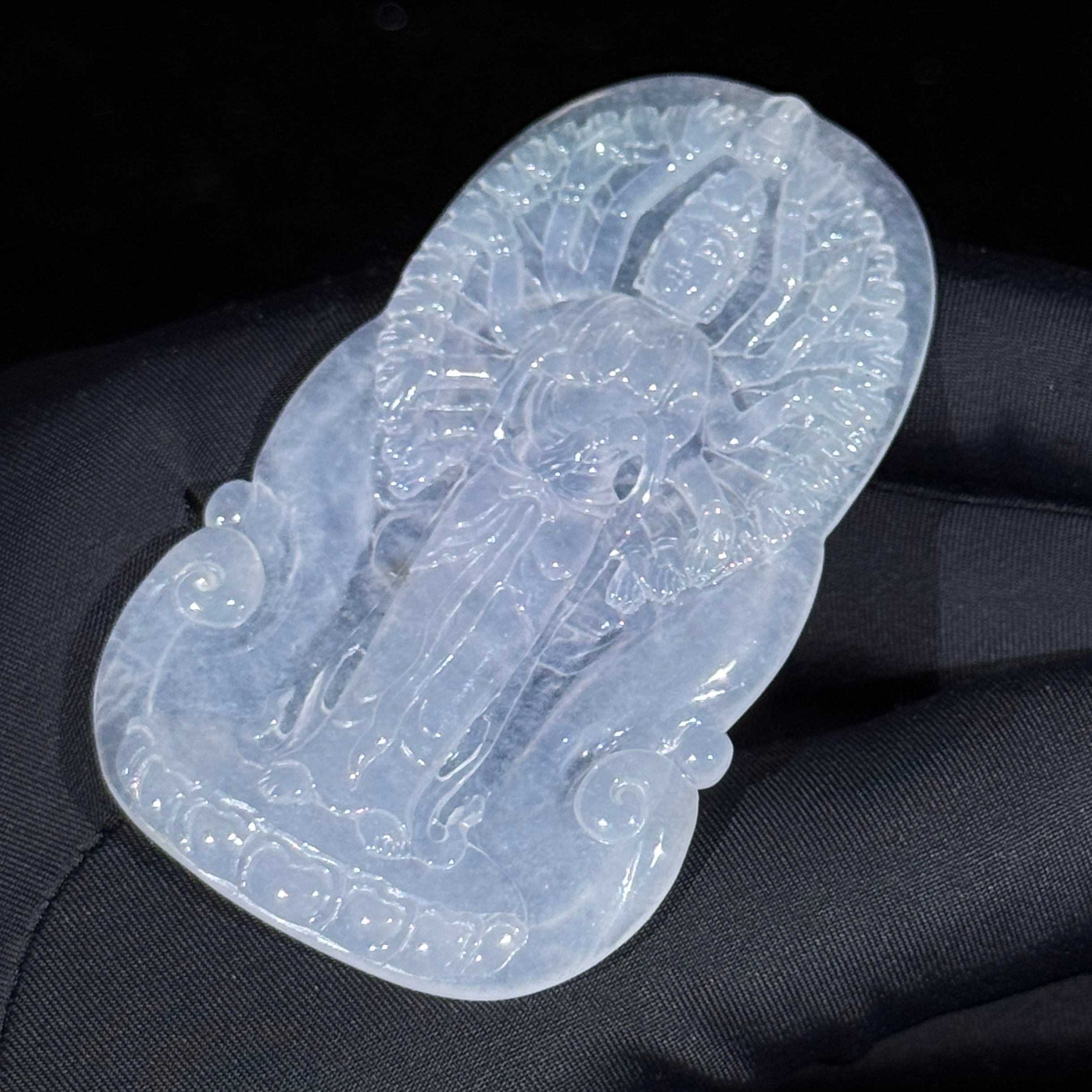 Type A Semi Icy White Jade Thousand Hands Guan Yin