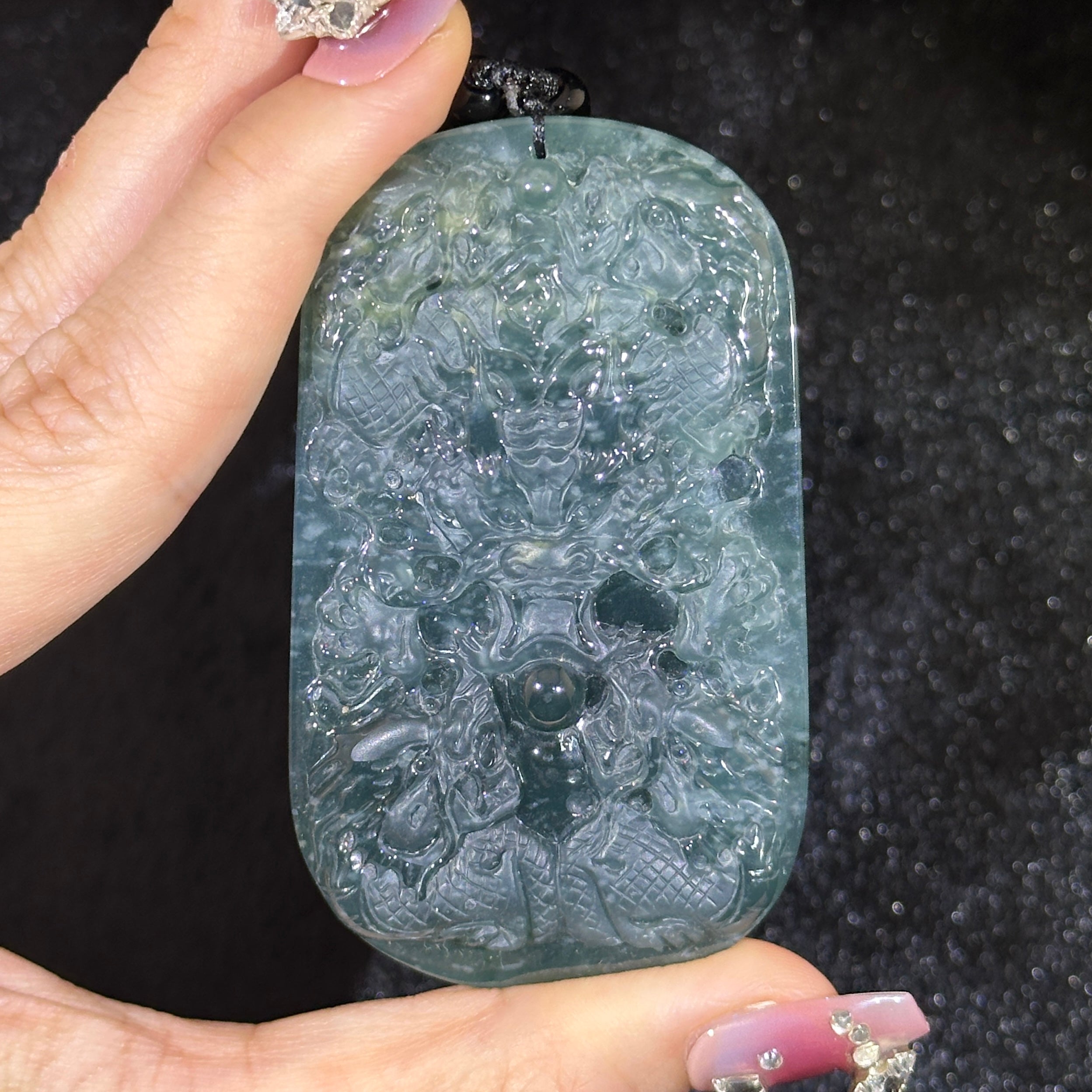 Type A Blueish Green Jade 9 Dragon