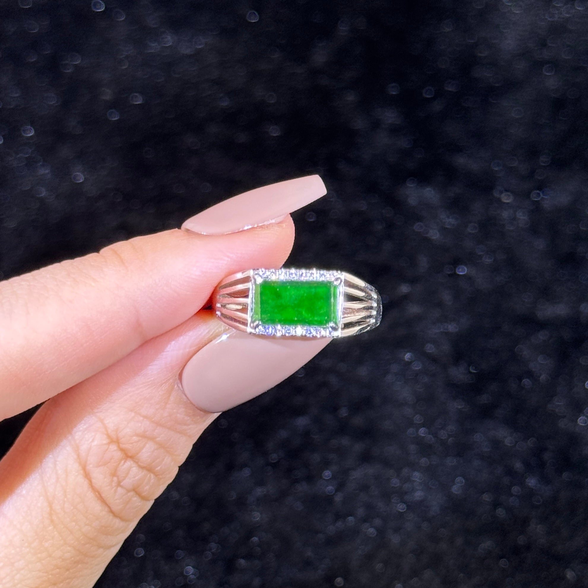 925 Sliver Type A Green Jade Ring