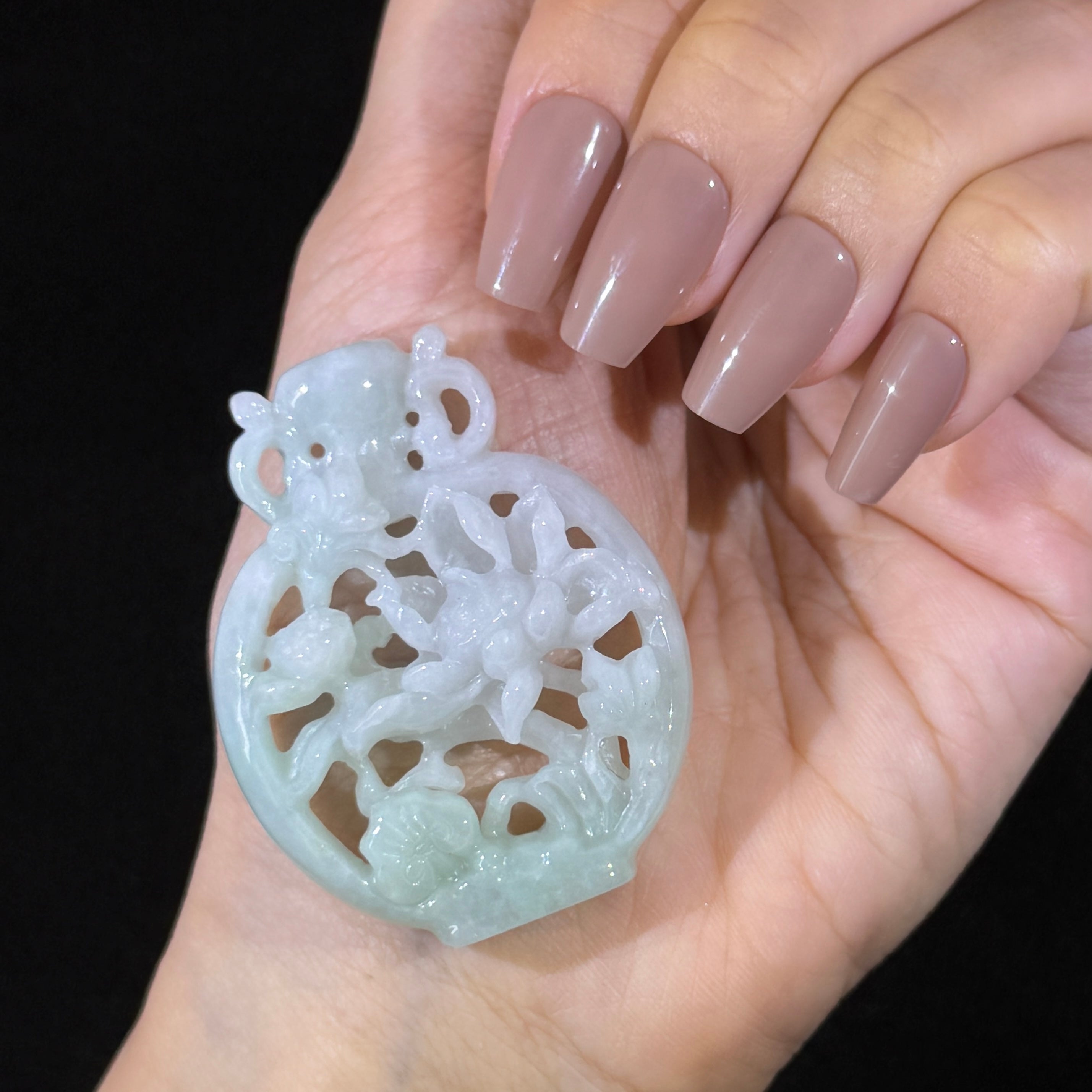 Type A Green Jade Lotus Flower Pendant
