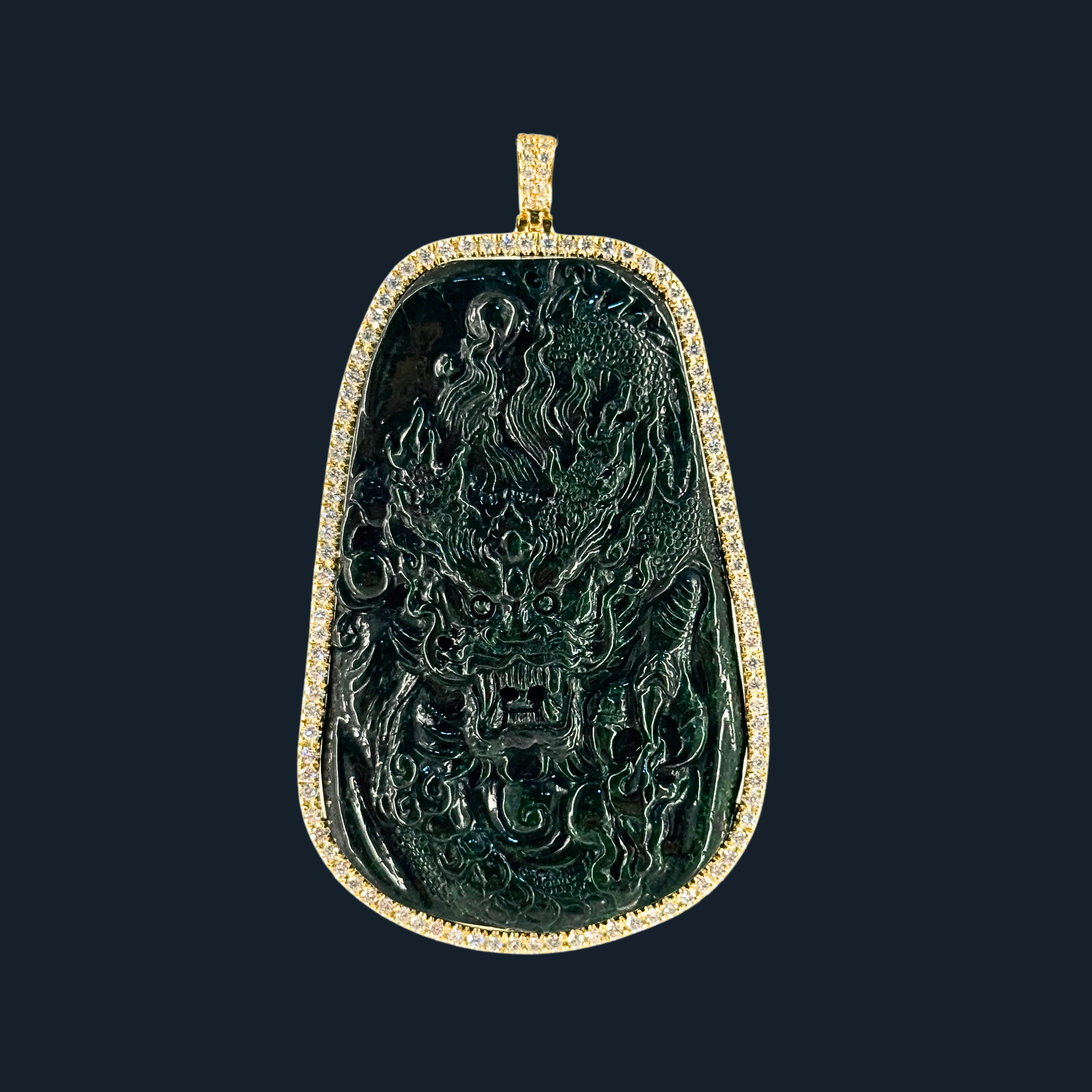 💎 ICED Full Green Jade Dragon Pendant