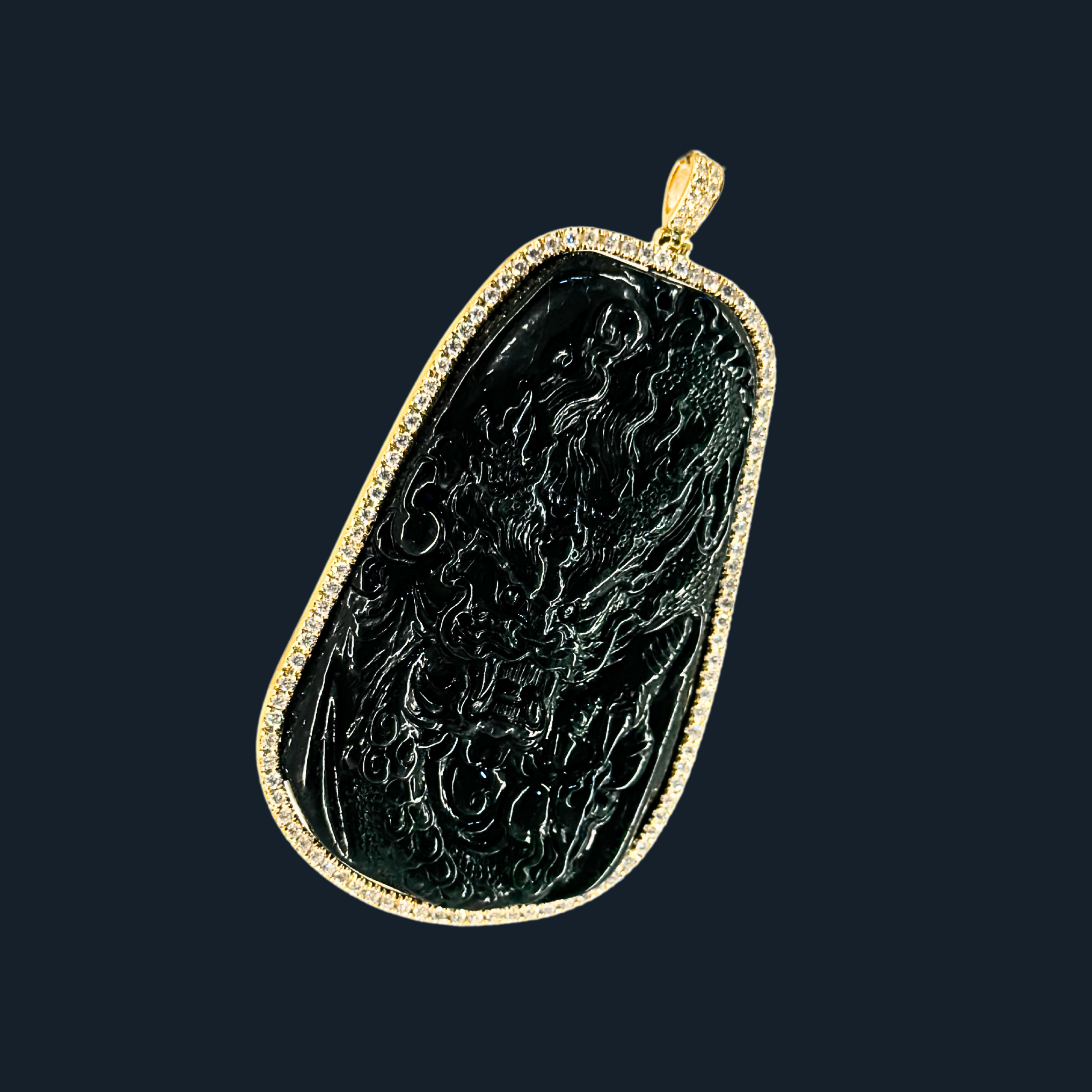 💎 ICED Full Green Jade Dragon Pendant