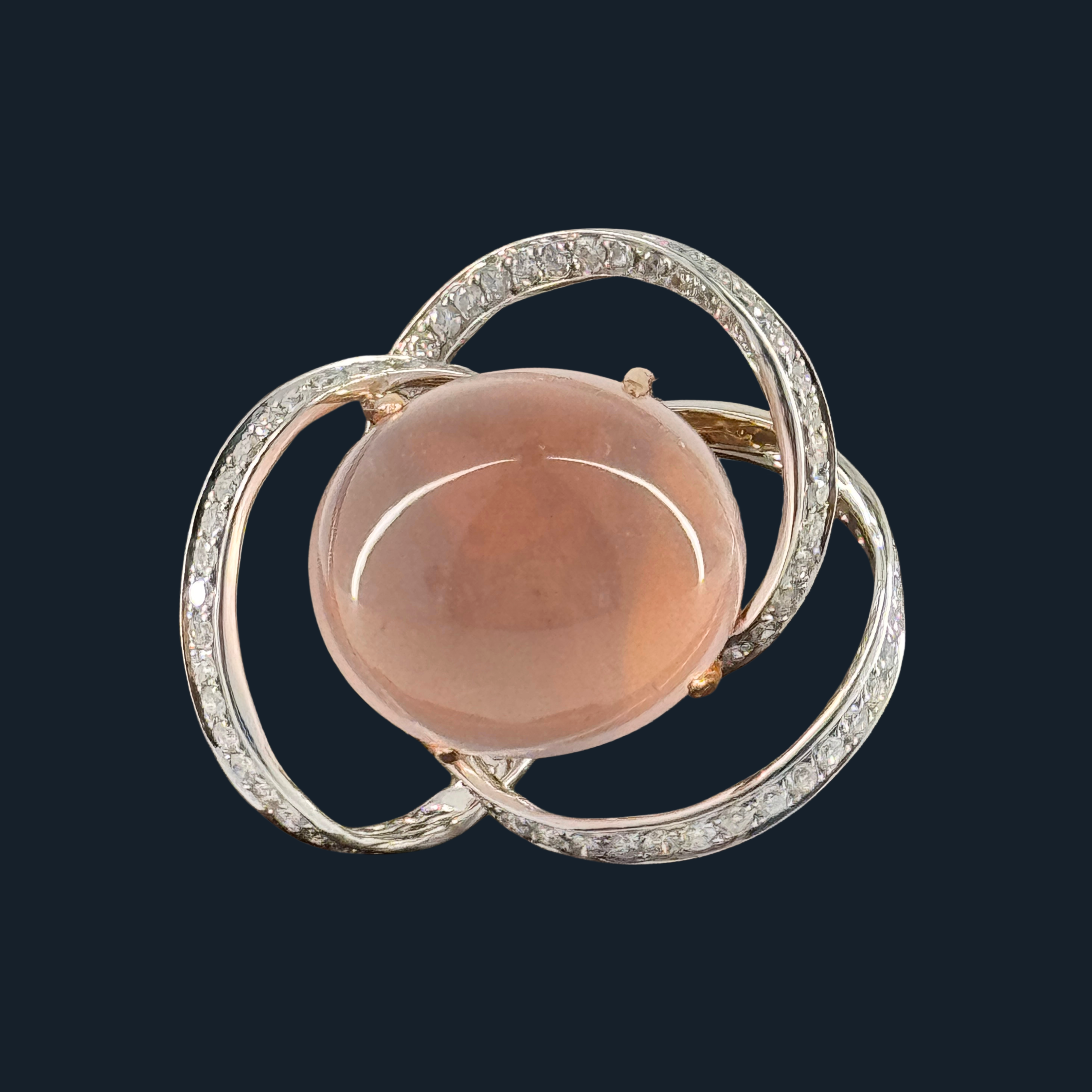 Natural Star Rose Quartz with Natural Diamonds and 18k White Gold NGI Cert