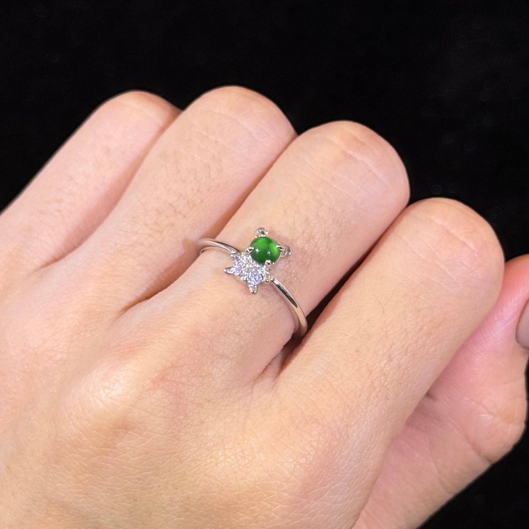 925 Sliver Type A Green Jade Bear Ring