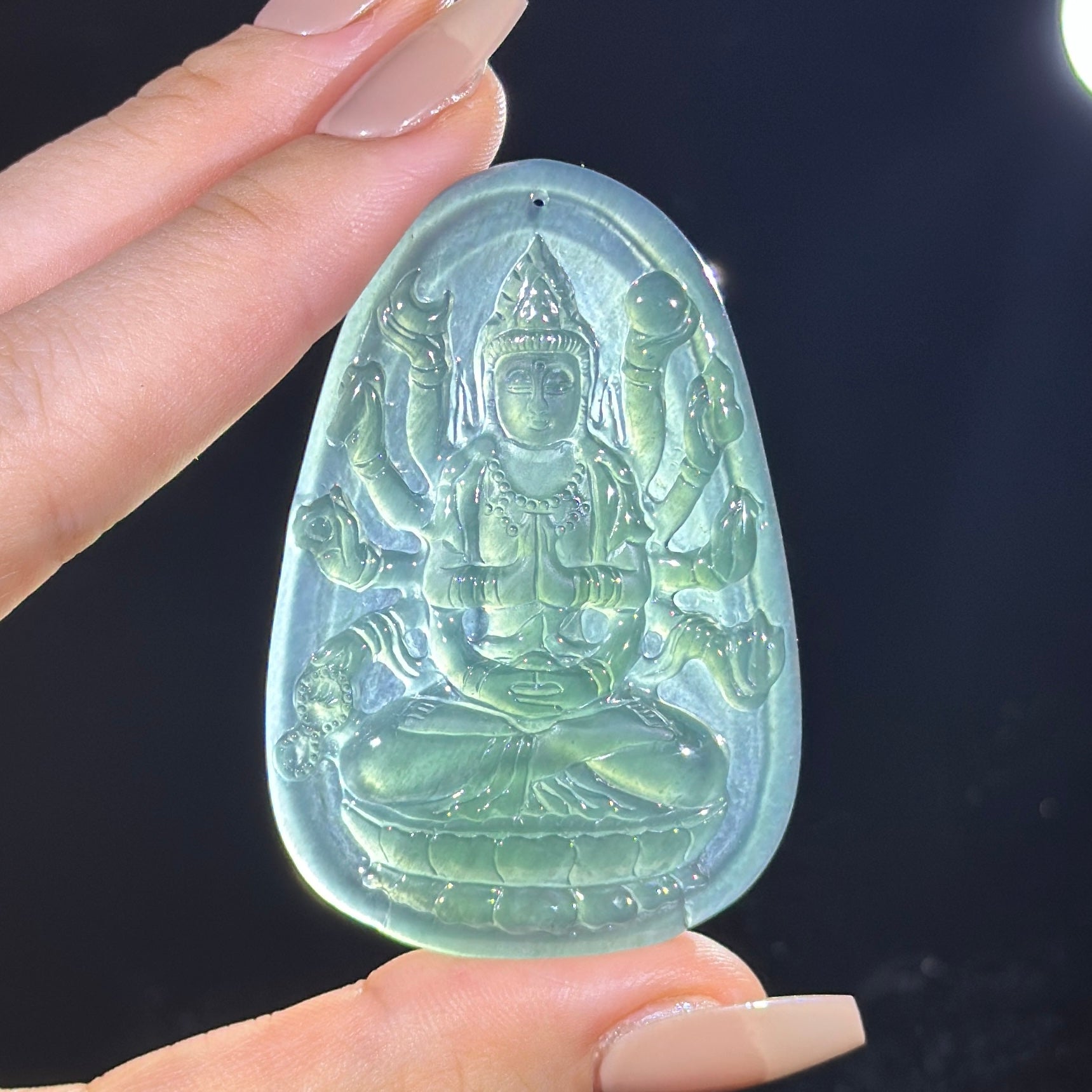 Type A Blueish Green Jade Thousand Hands Guan Yin