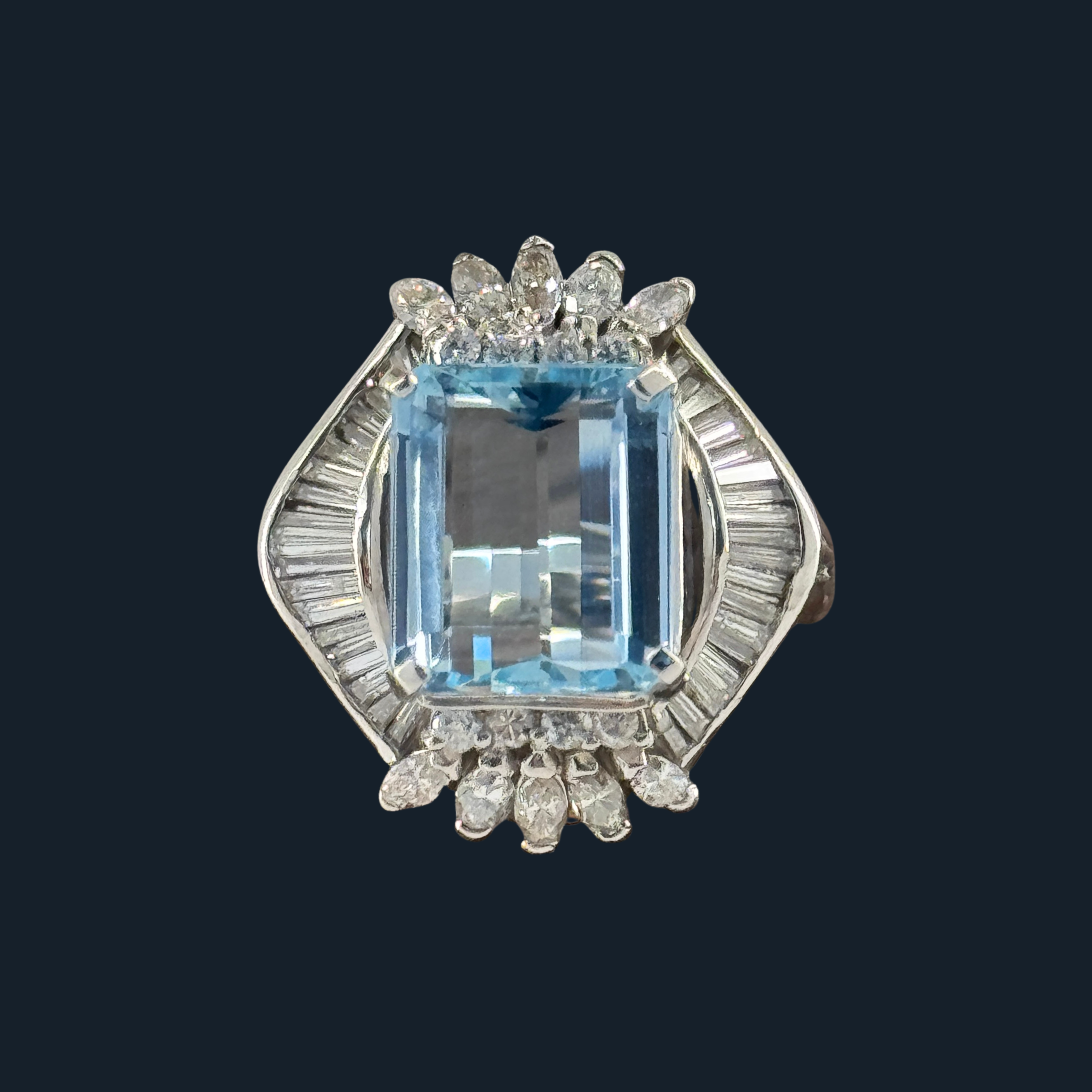 Natural Aquamarine with Natural Diamonds and Platinum Pt 900 NGI Cert