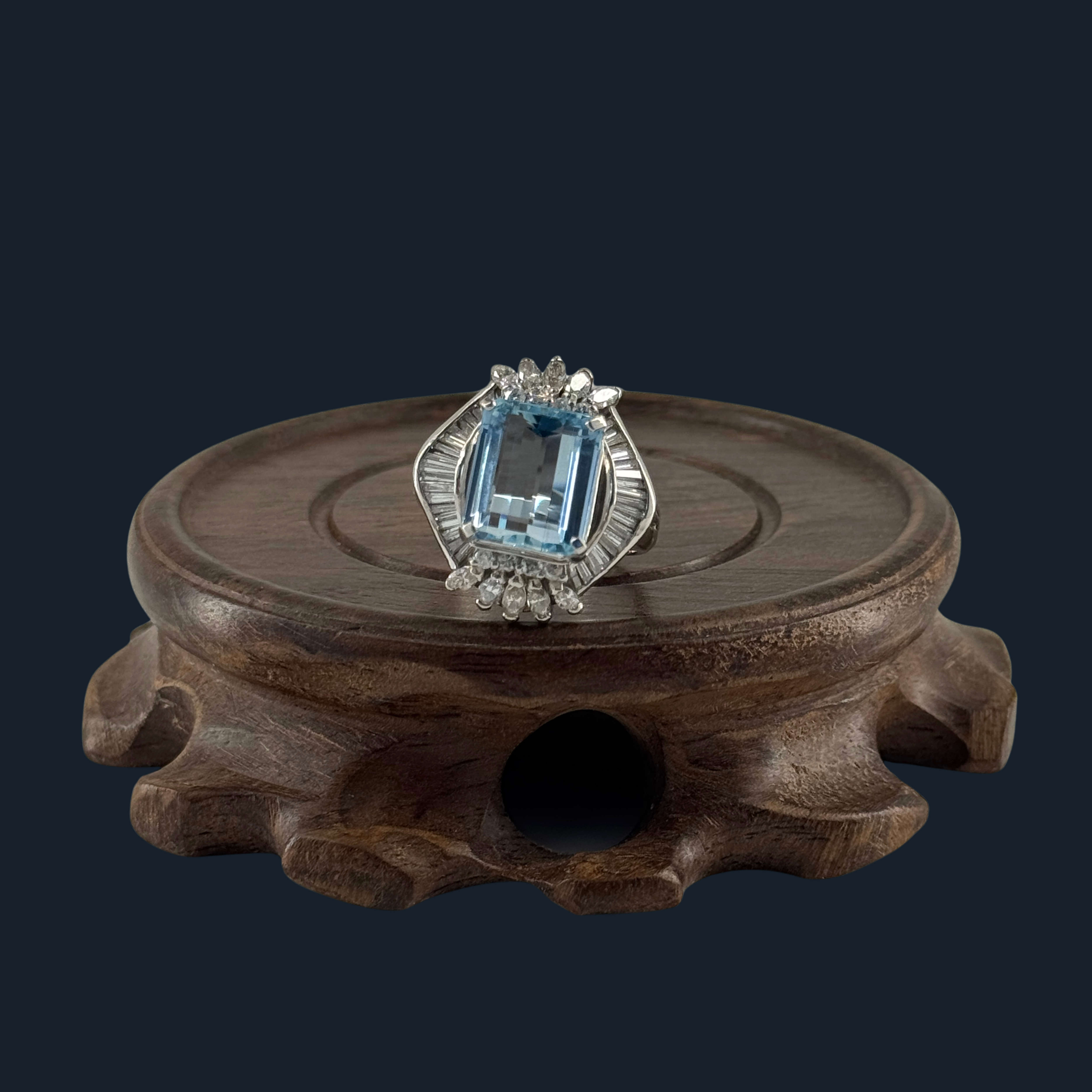 Natural Aquamarine with Natural Diamonds and Platinum Pt 900 NGI Cert
