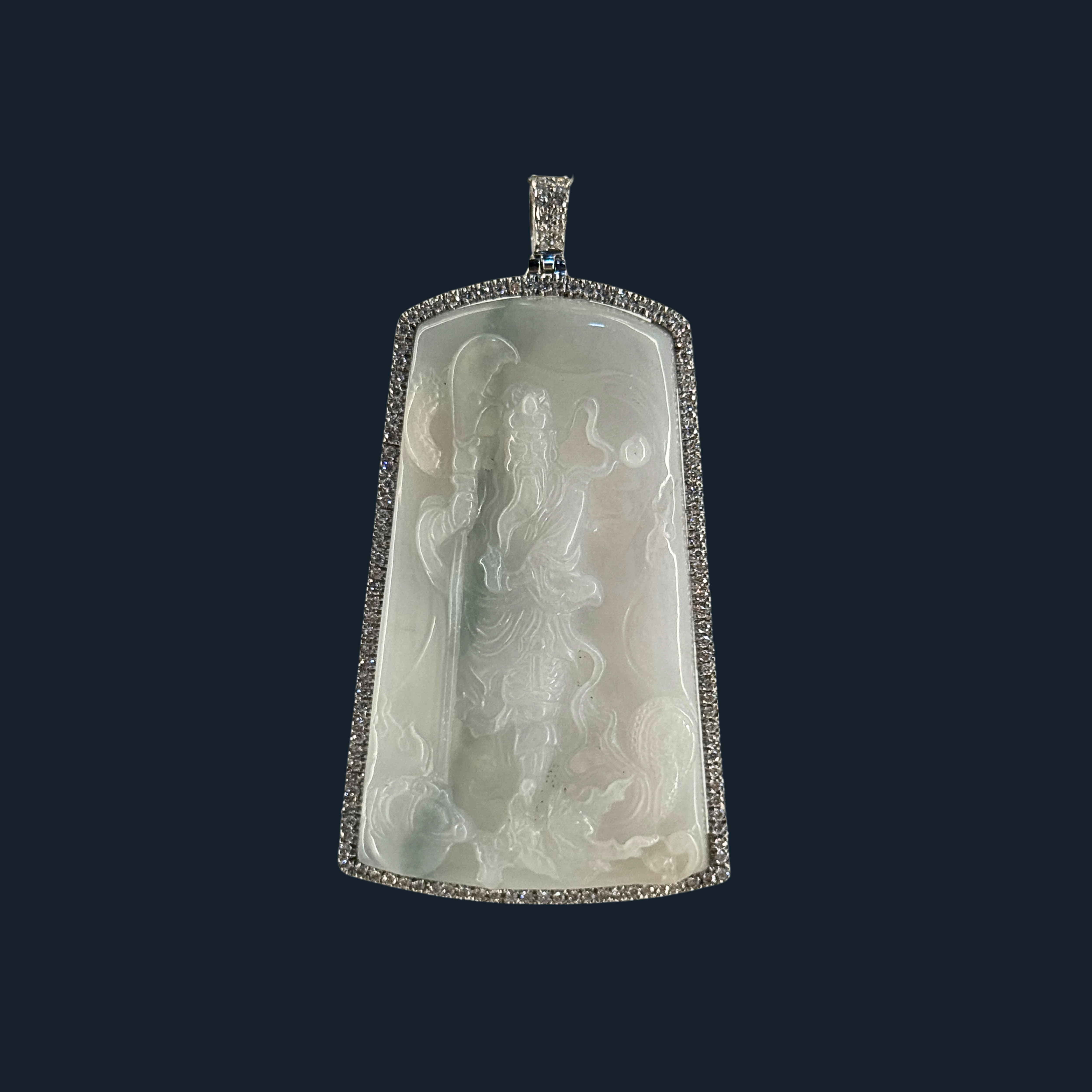 💎 ICED Green Jade Guan Gong & Dragon Pendant