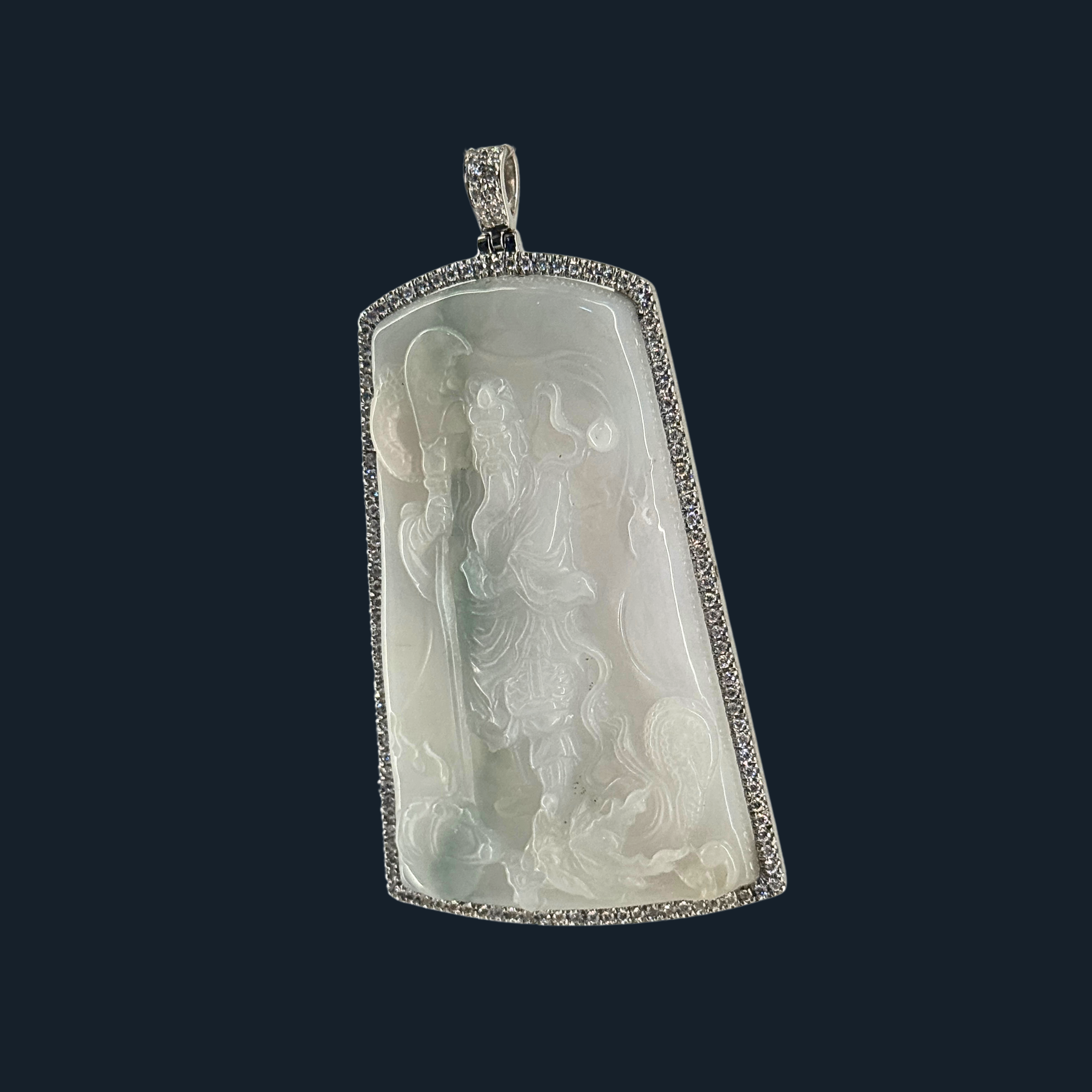 💎 ICED Green Jade Guan Gong & Dragon Pendant