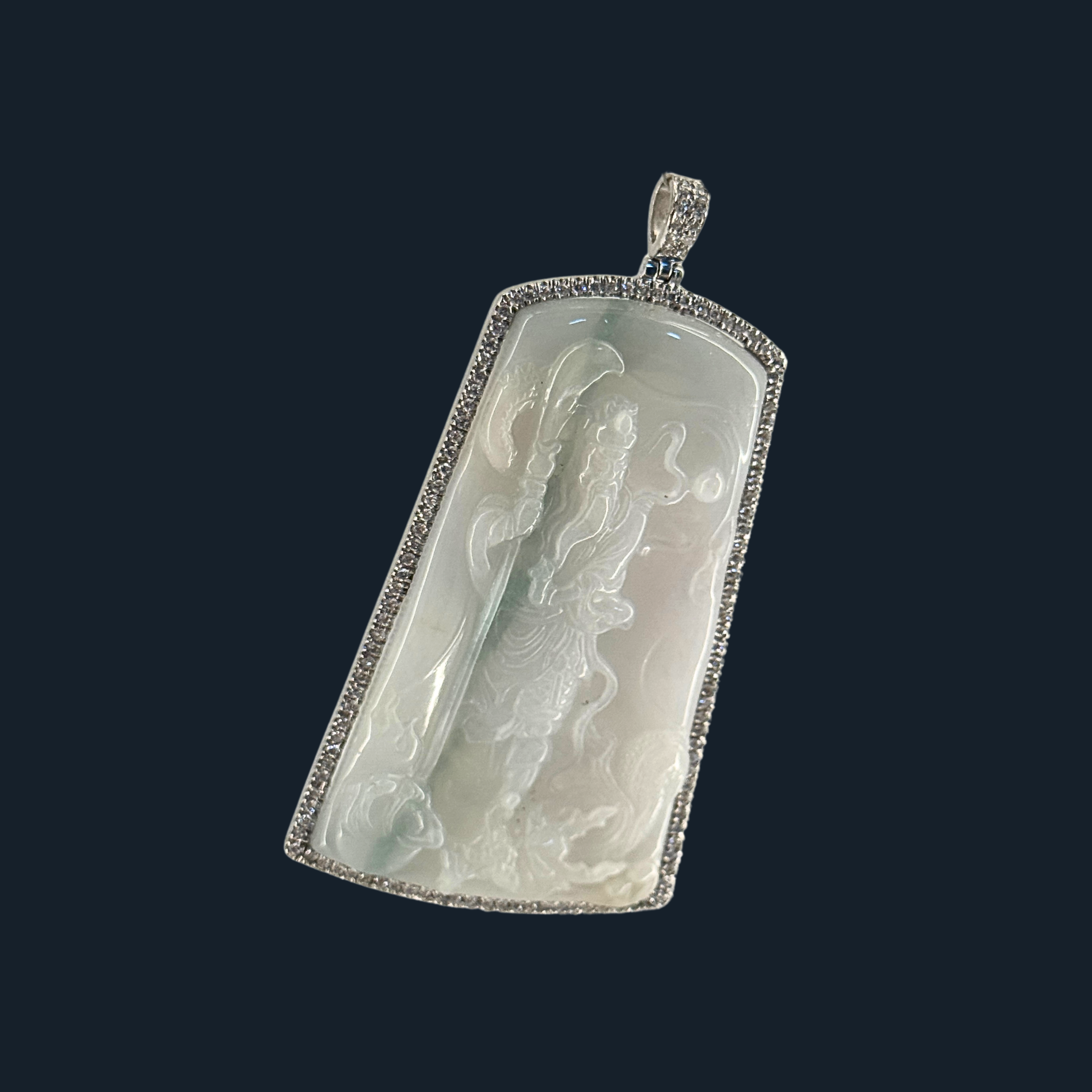 💎 ICED Green Jade Guan Gong & Dragon Pendant