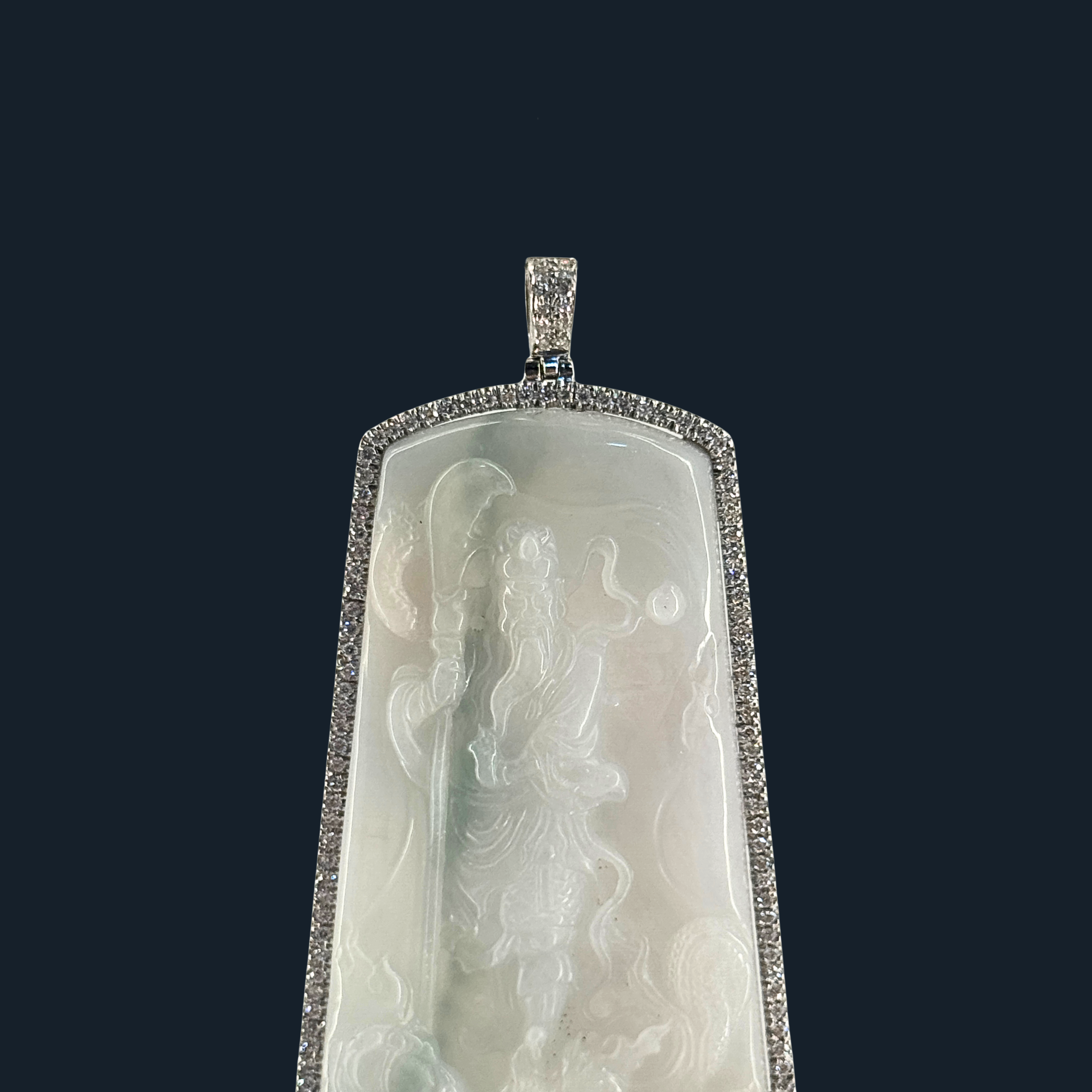 💎 ICED Green Jade Guan Gong & Dragon Pendant