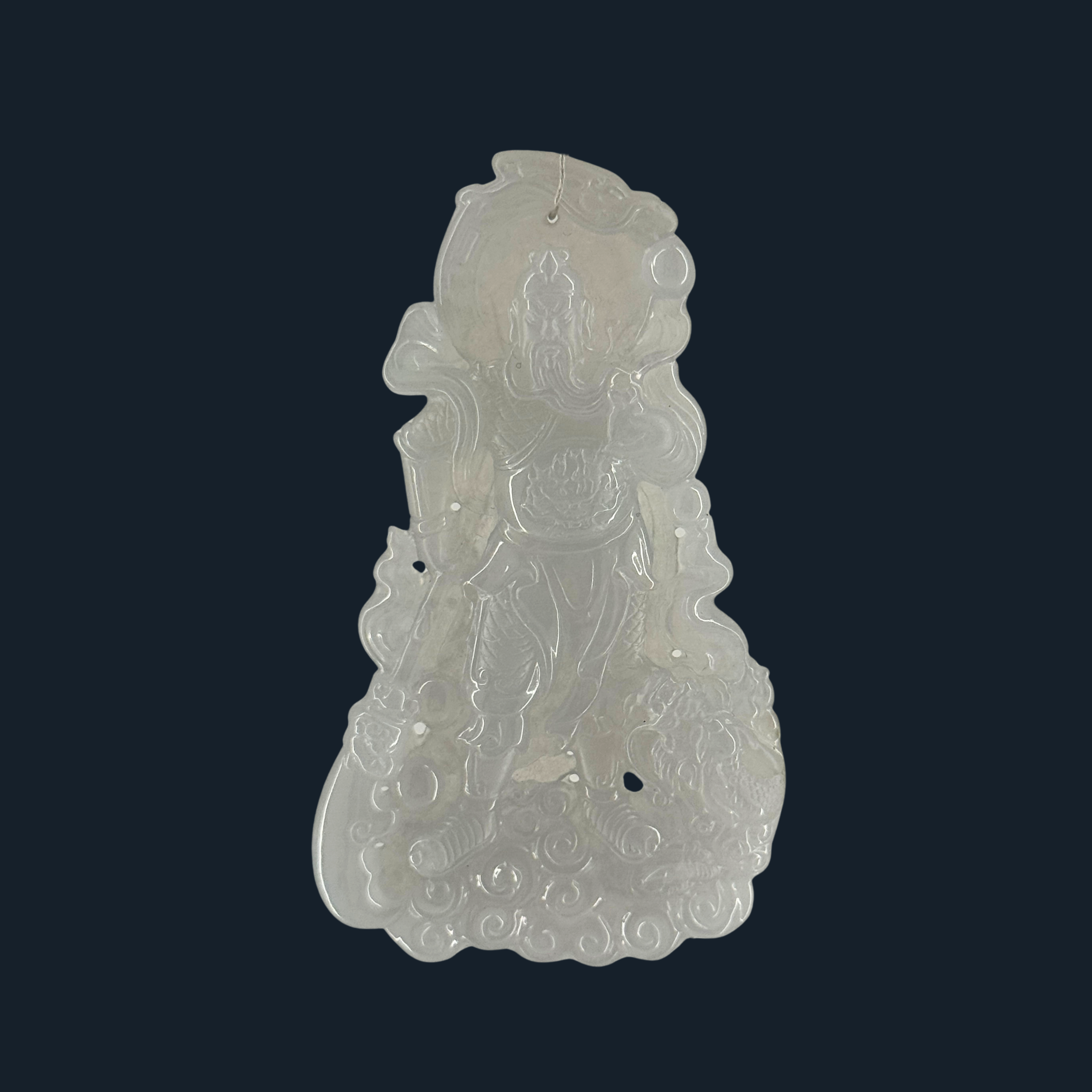Type A Semi Icy White Jade Guan Gong & Dragon