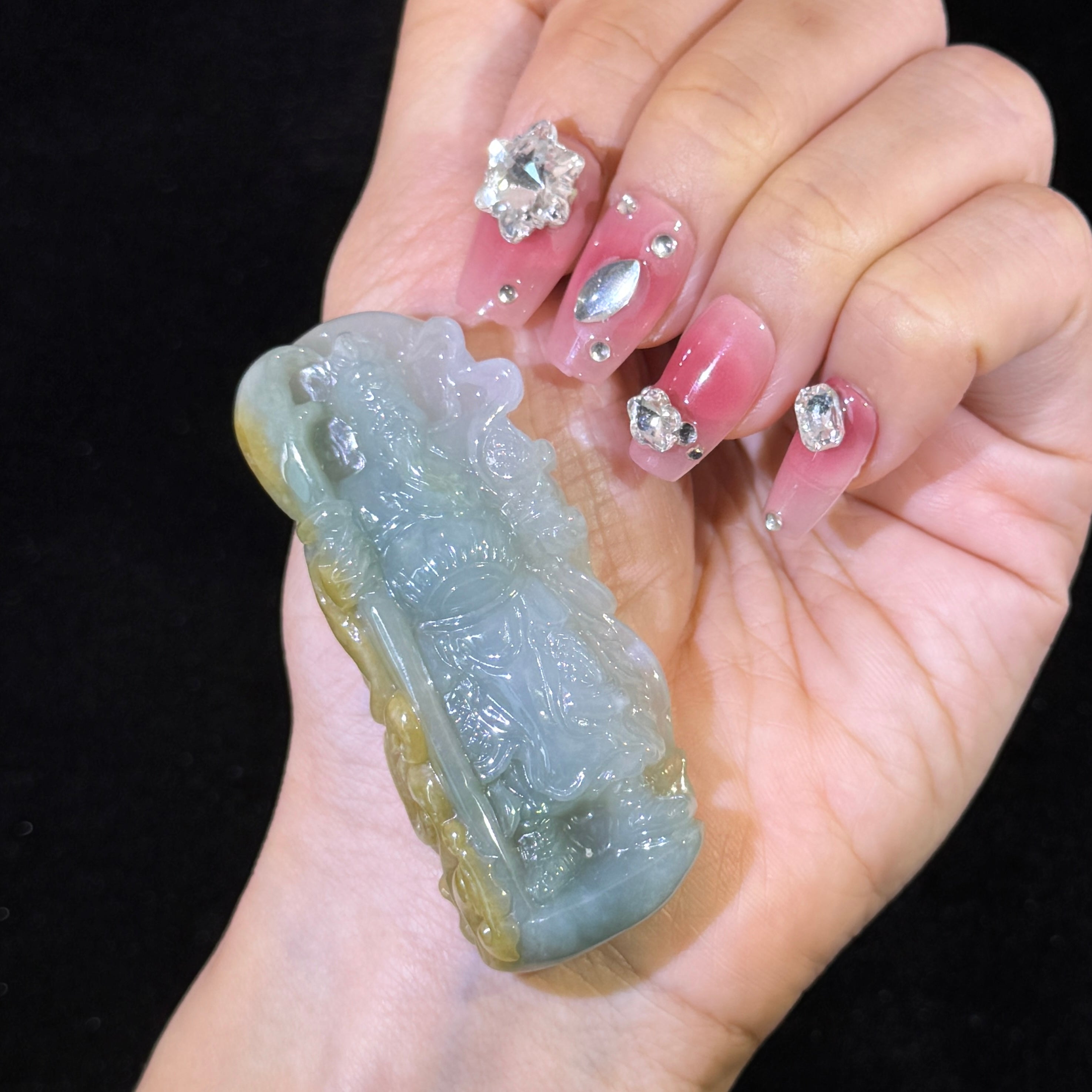 Type A Green & Yellow Jade Guan Gong Pendant