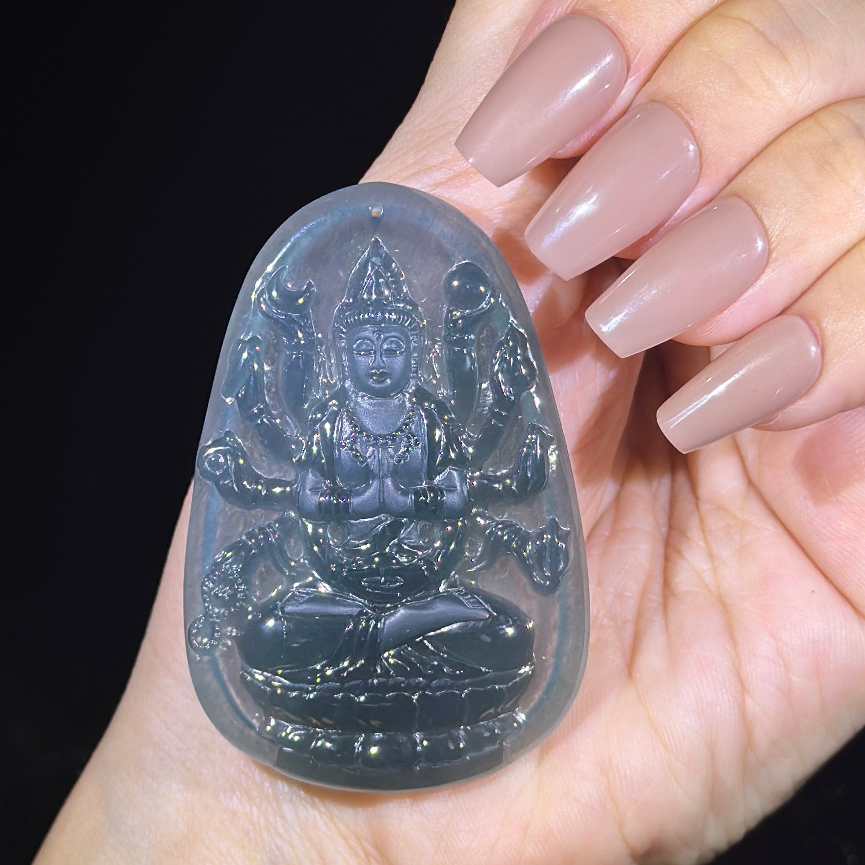 Type A Blueish Green Jade Thousand Hands Guan Yin