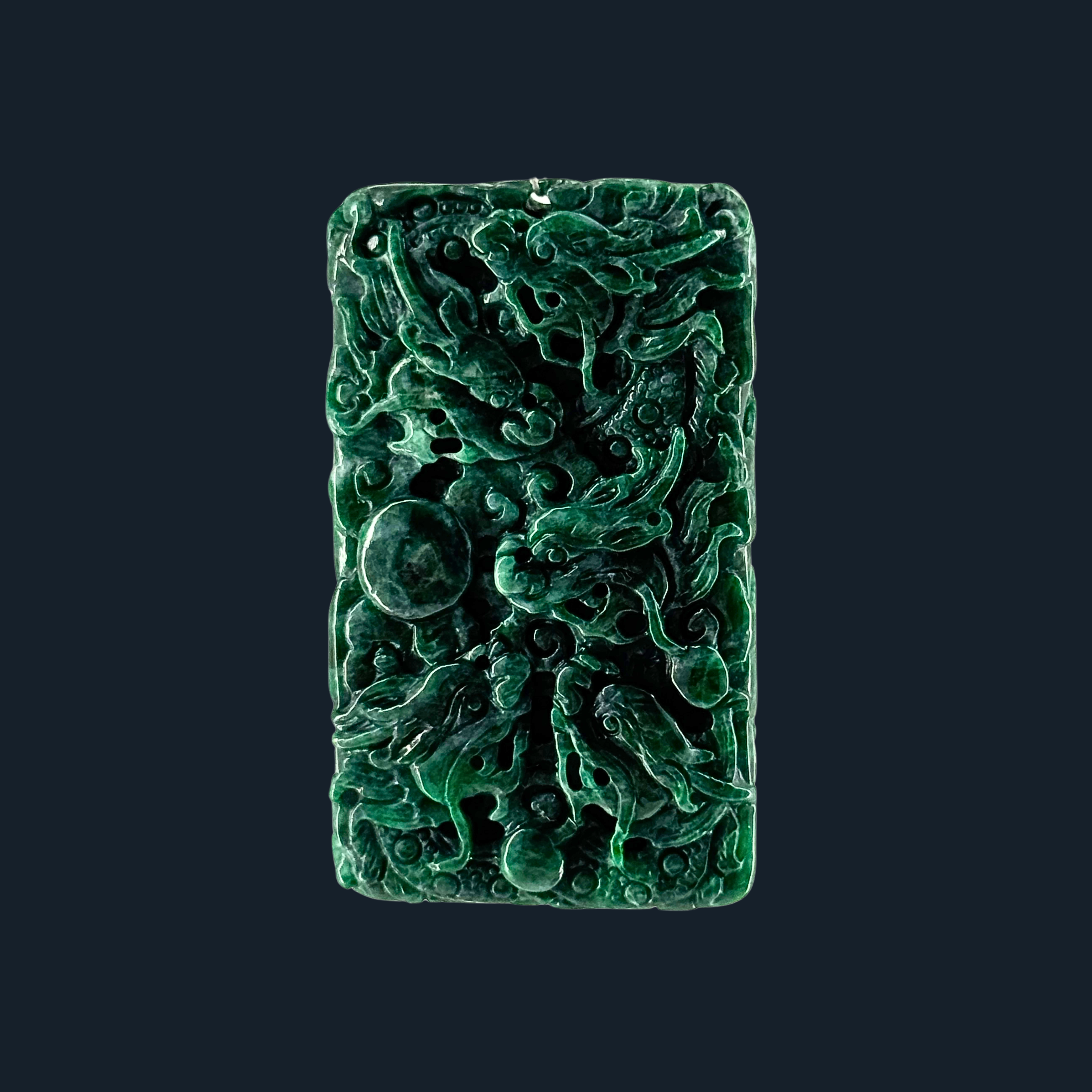 Type A Full Spicy Green Jade 9 Dragons Pendant