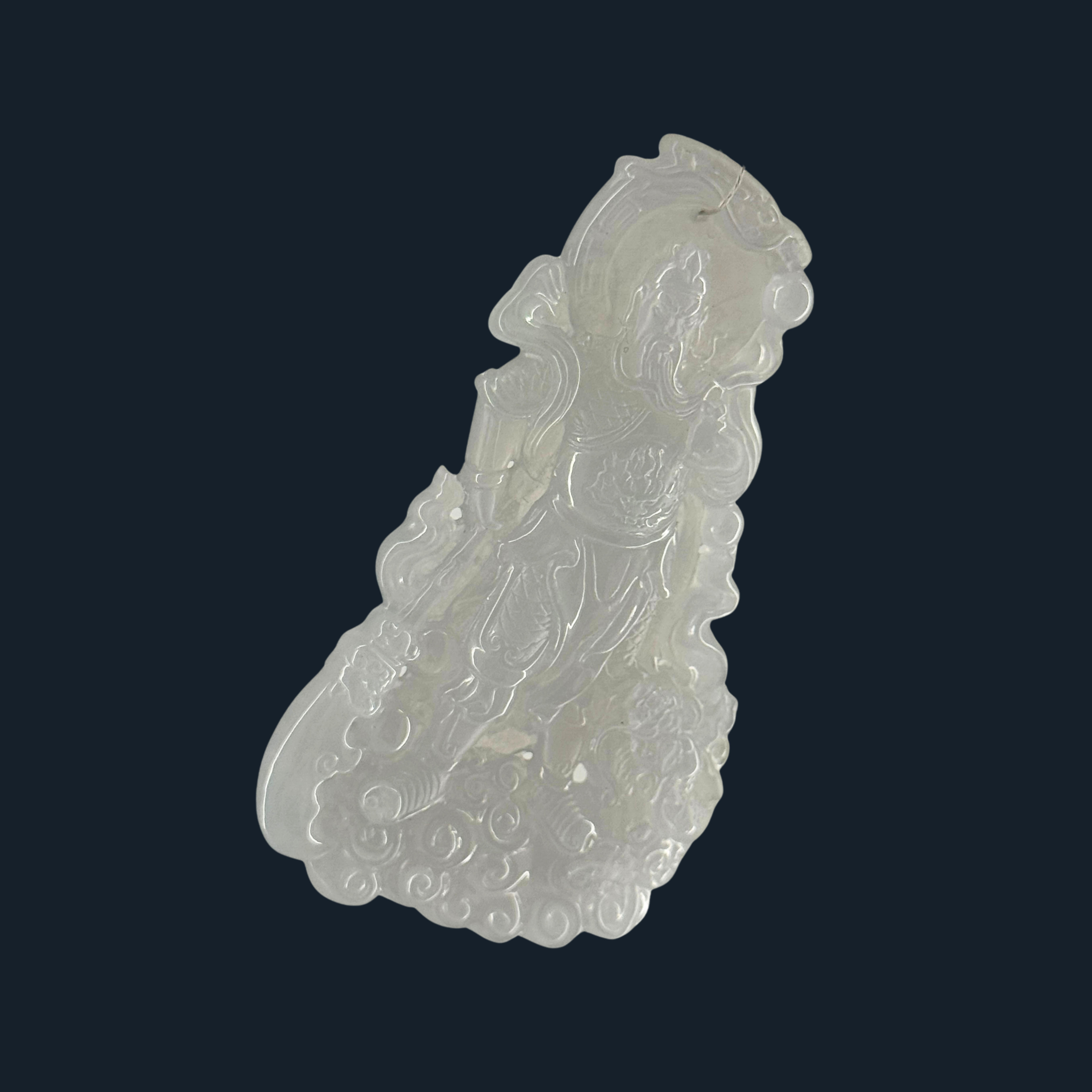 Type A Semi Icy White Jade Guan Gong & Dragon