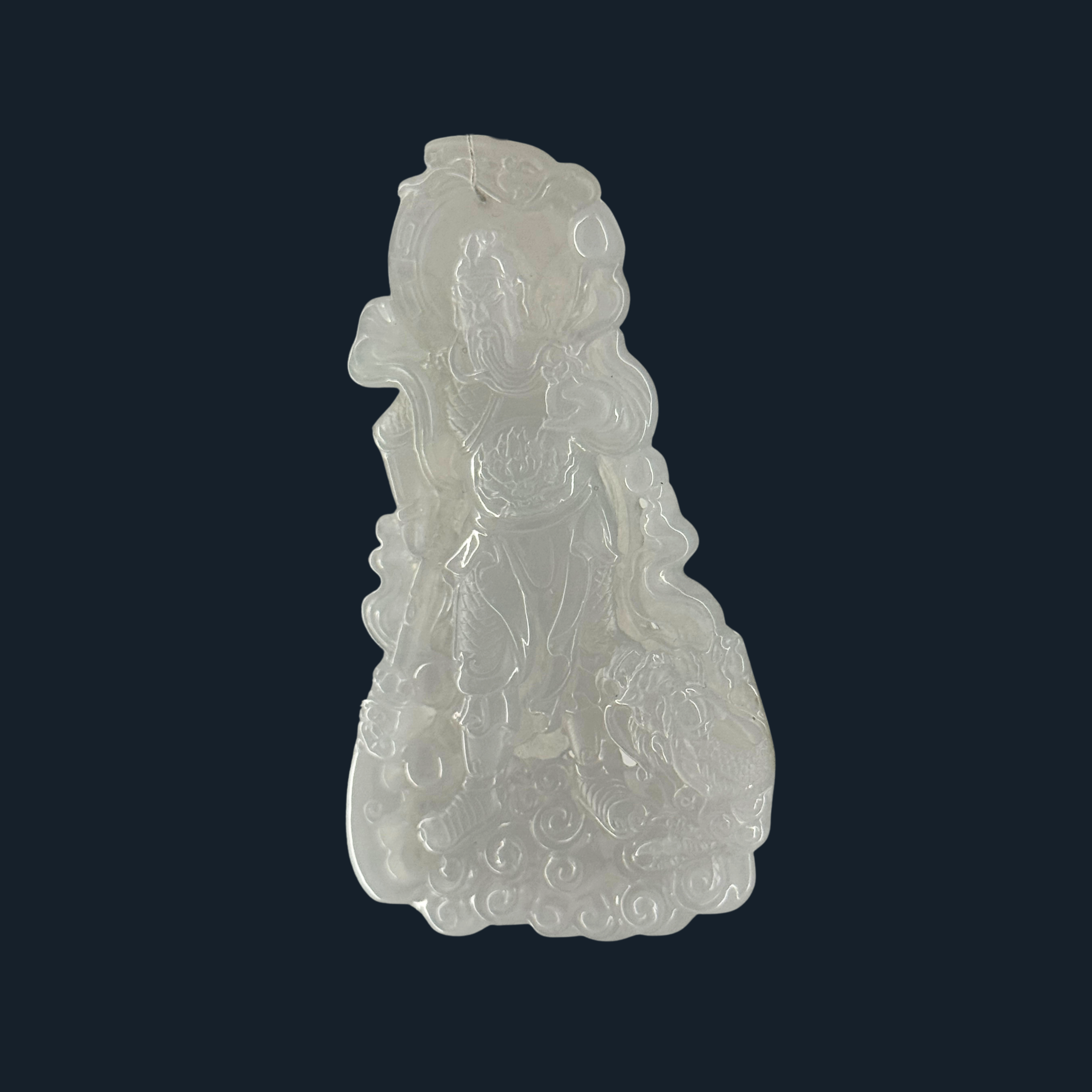 Type A Semi Icy White Jade Guan Gong & Dragon