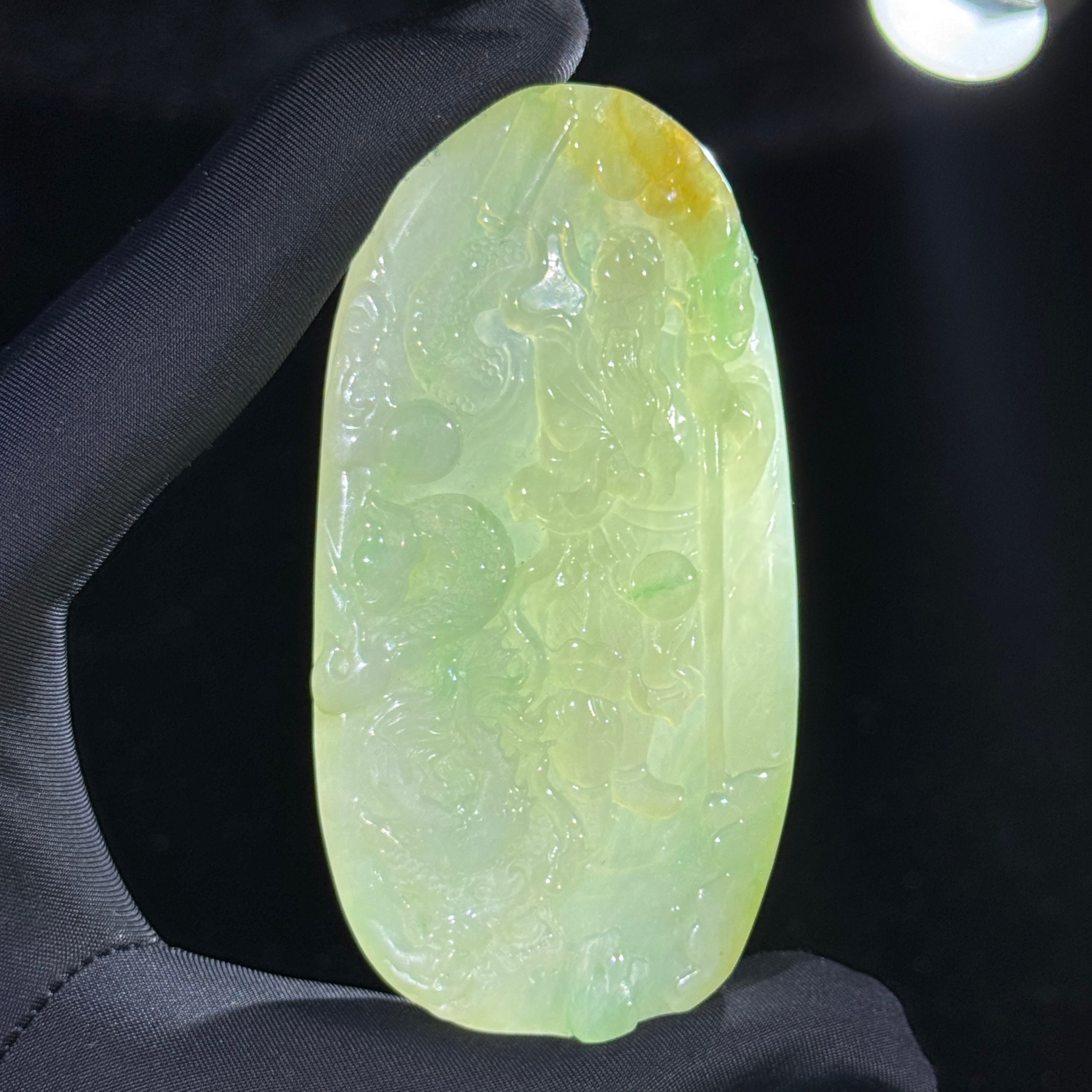 Type A Green and Yellow Jade Guan Gong & Dragon