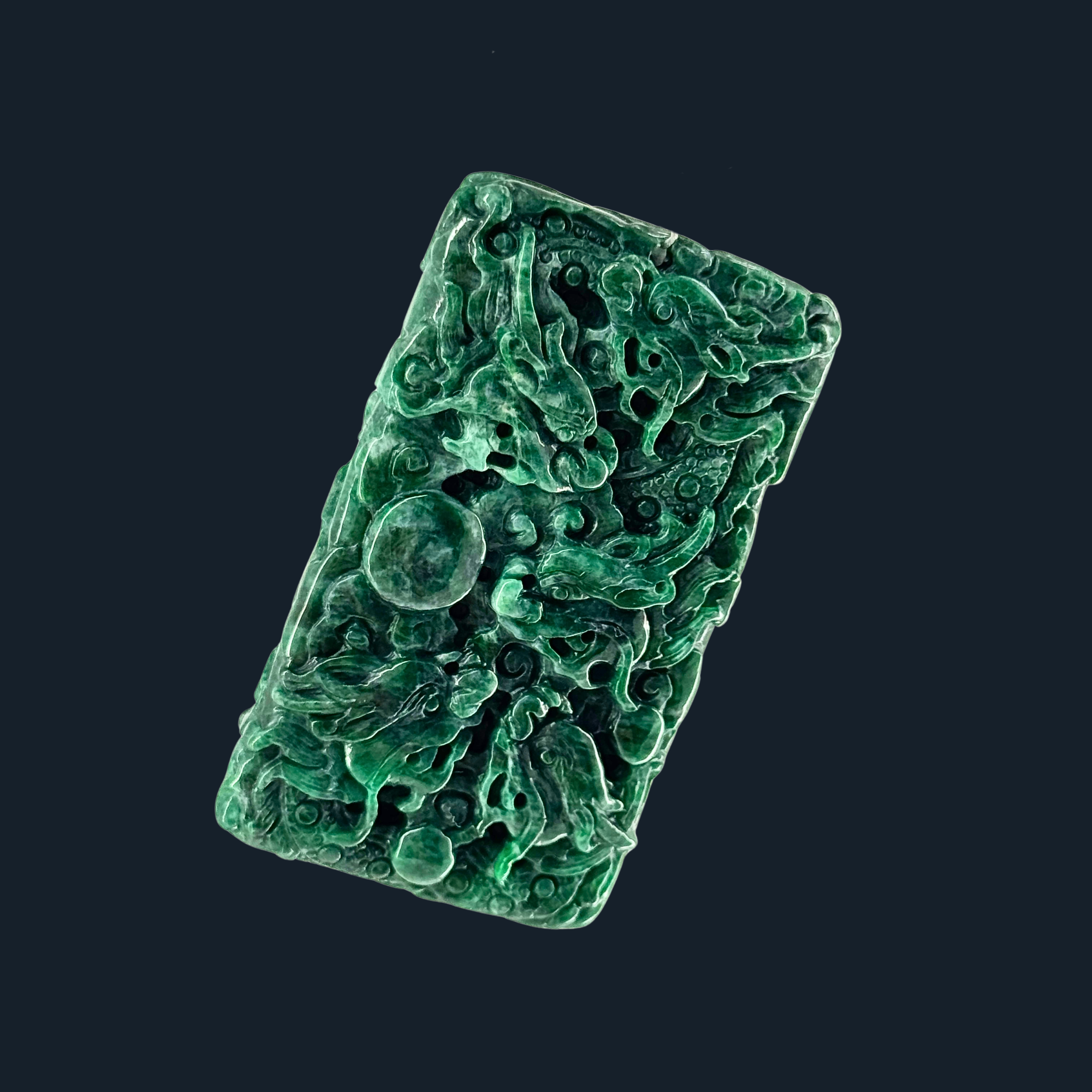 Type A Full Spicy Green Jade 9 Dragons Pendant