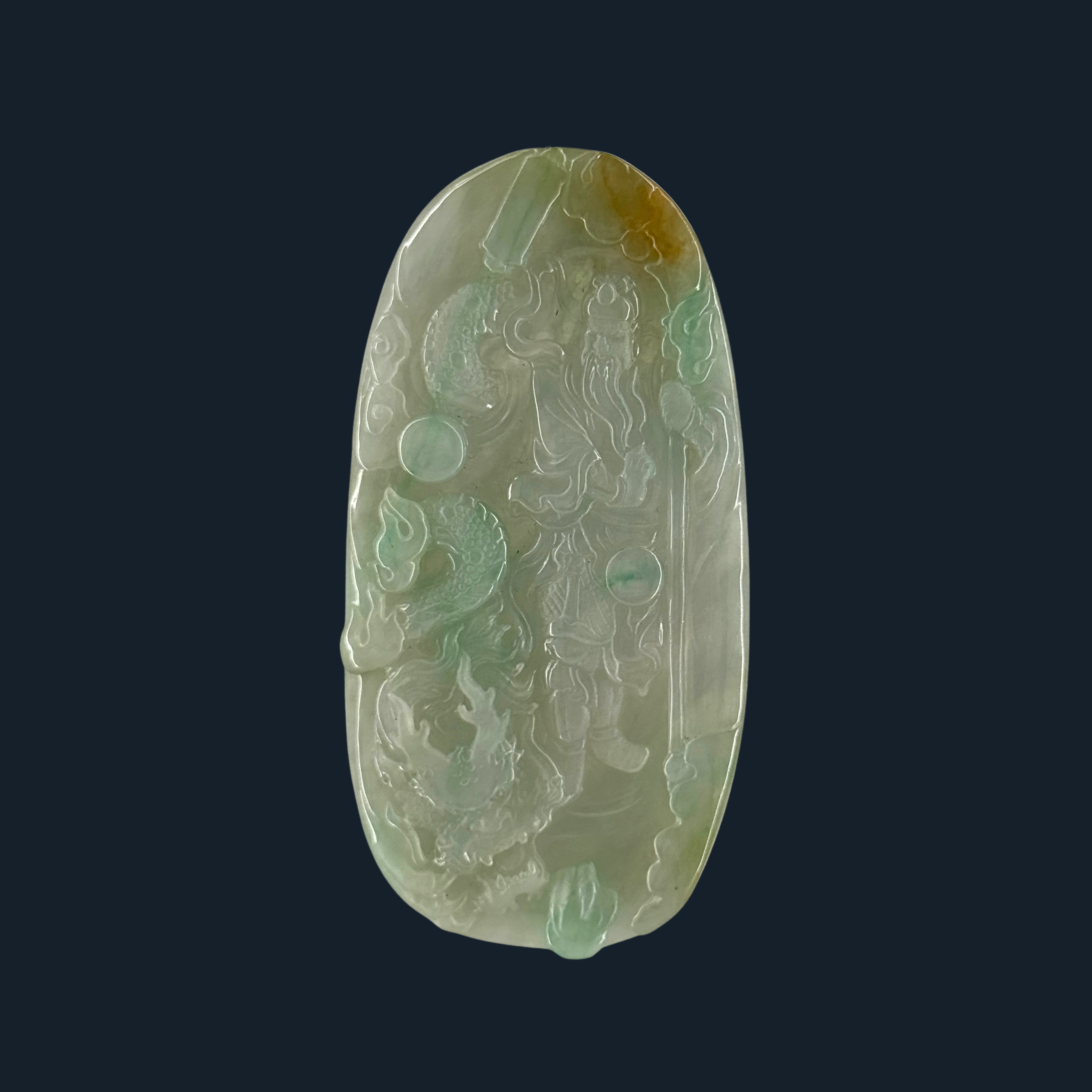 Type A Green and Yellow Jade Guan Gong & Dragon