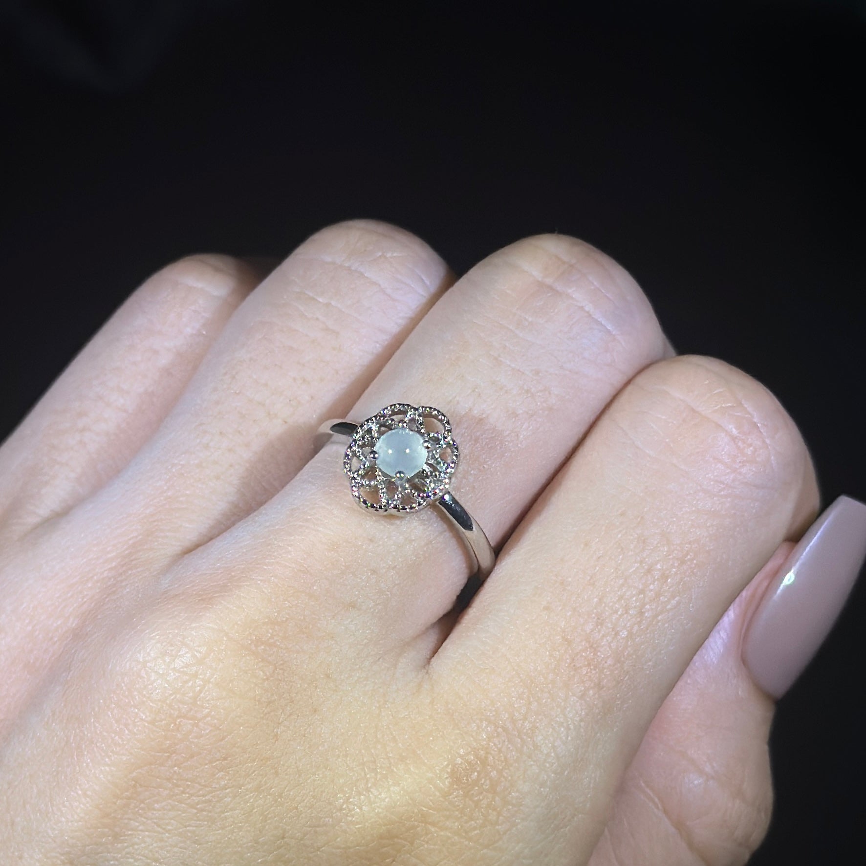 925 Sliver Type A Jade Ring