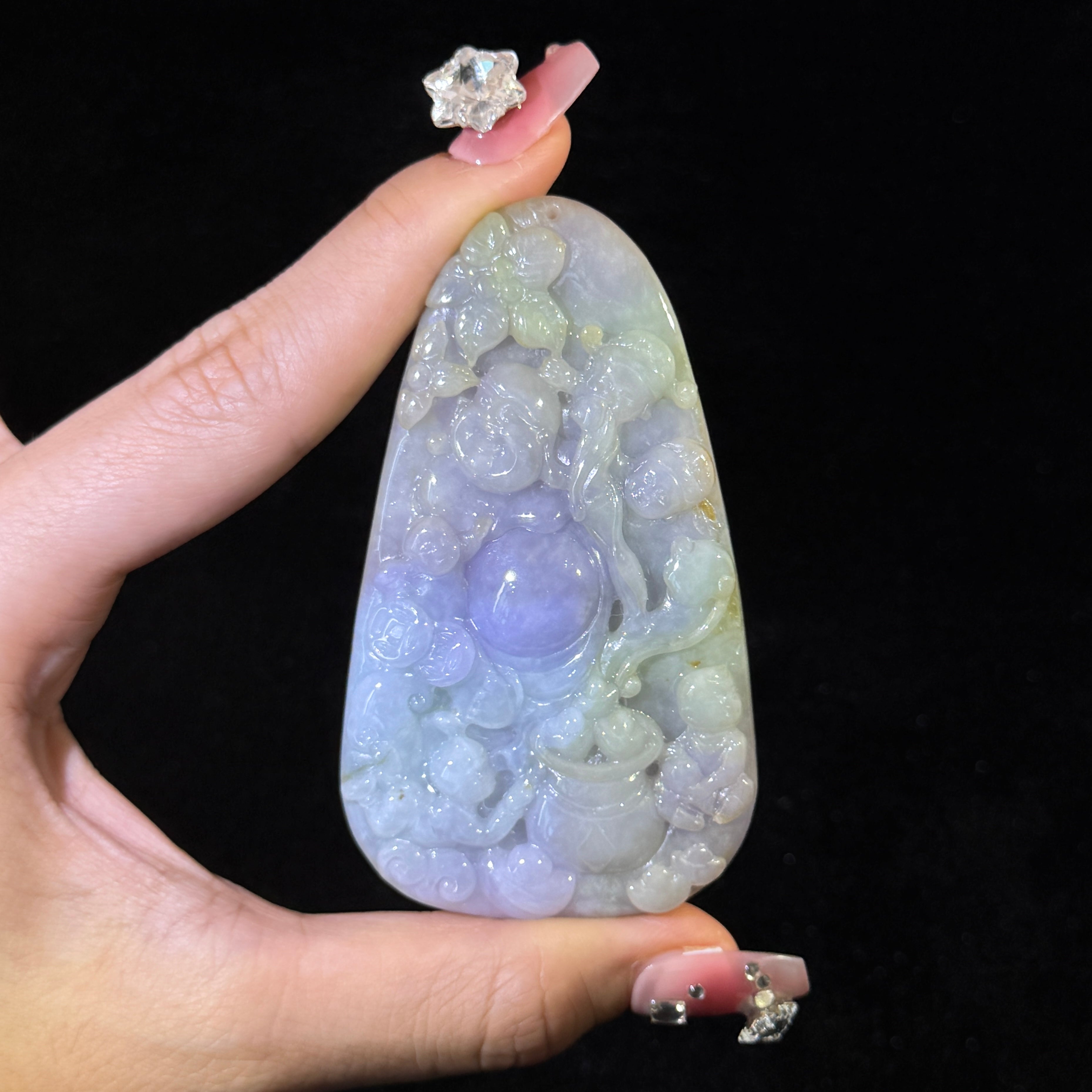 Type A Lavender, Green & Yellow Jade Milo Buddha Pendant