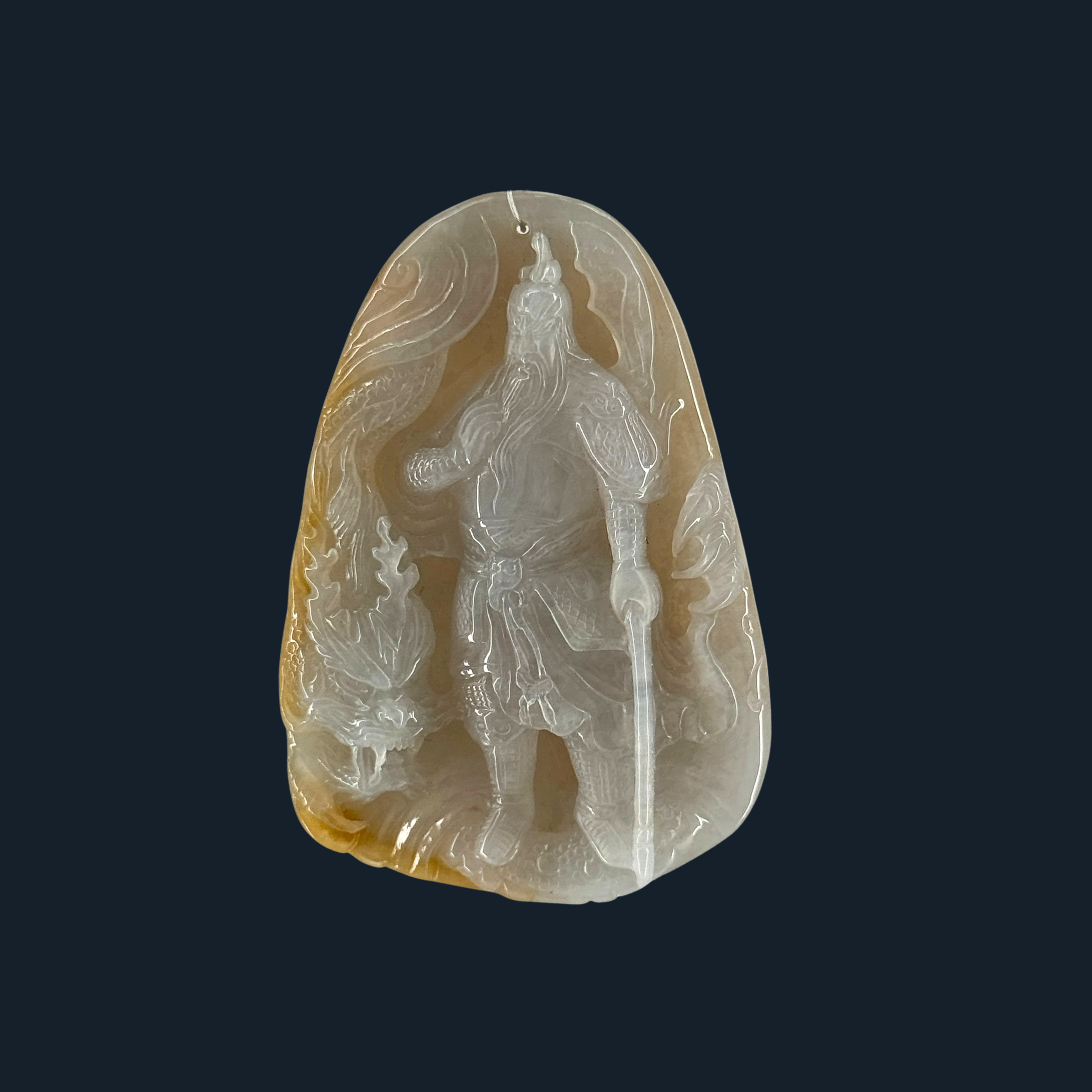 Type A Green and Yellow Jade Guan Gong and Dragon