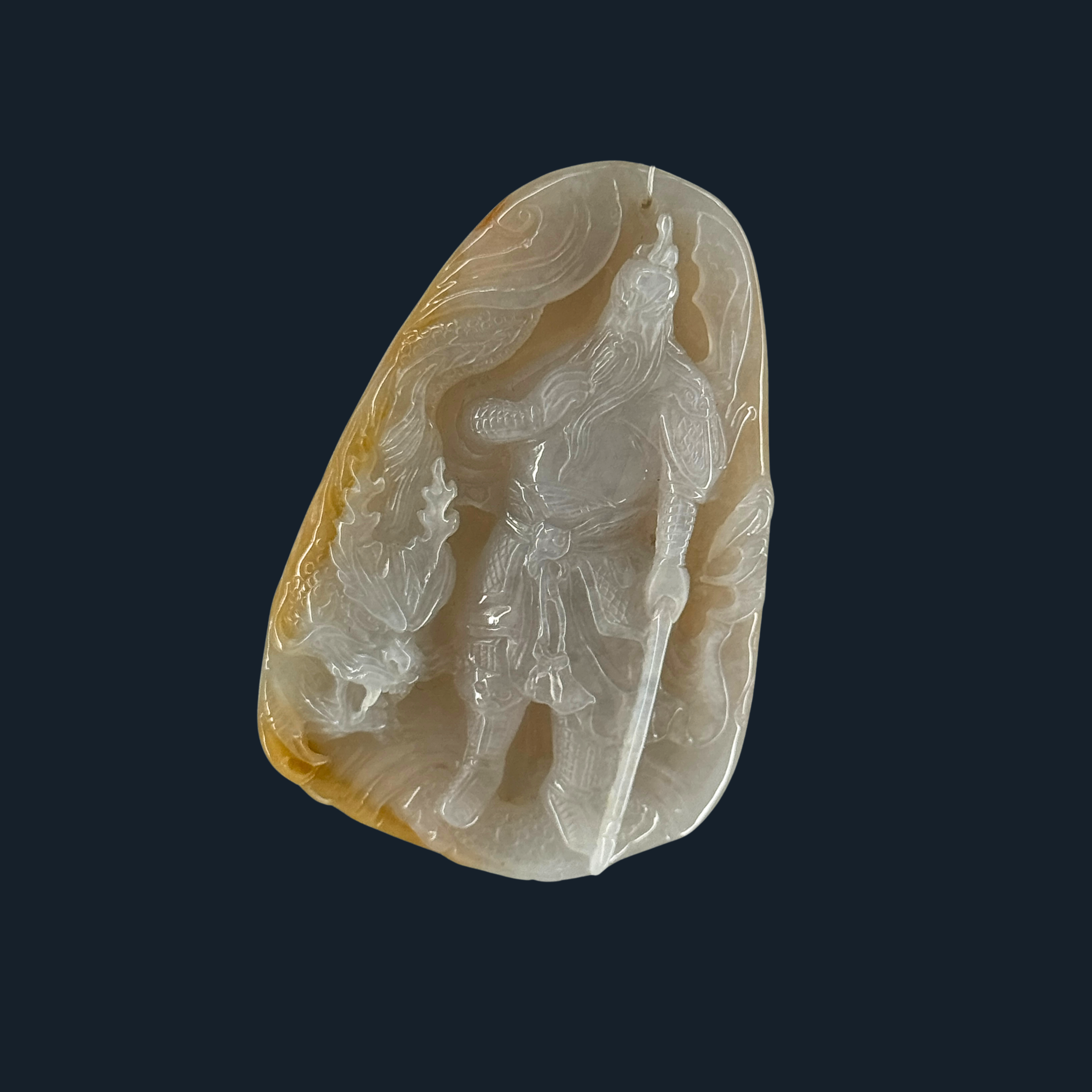 Type A Green and Yellow Jade Guan Gong and Dragon