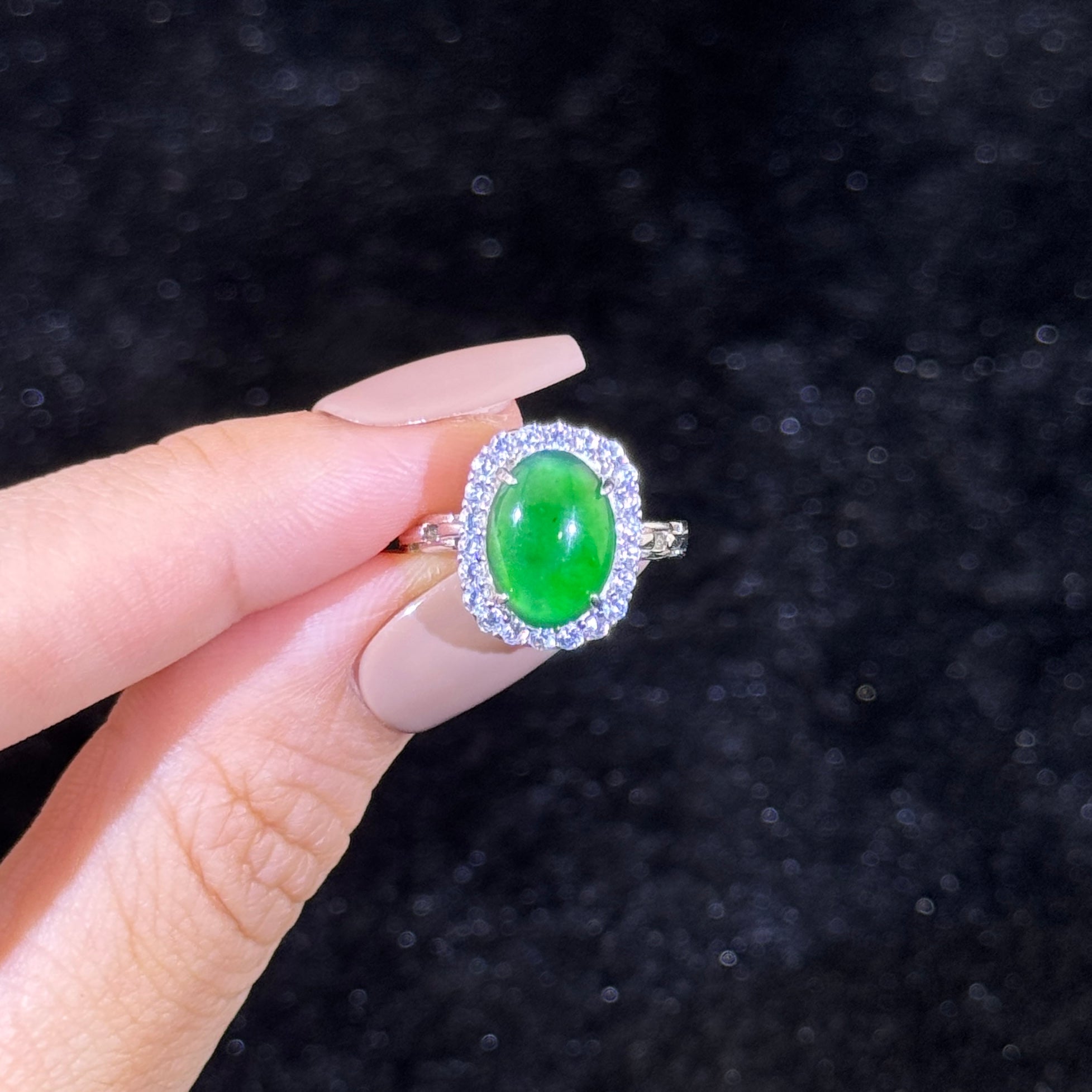 925 Sliver Type A Green Jade Ring