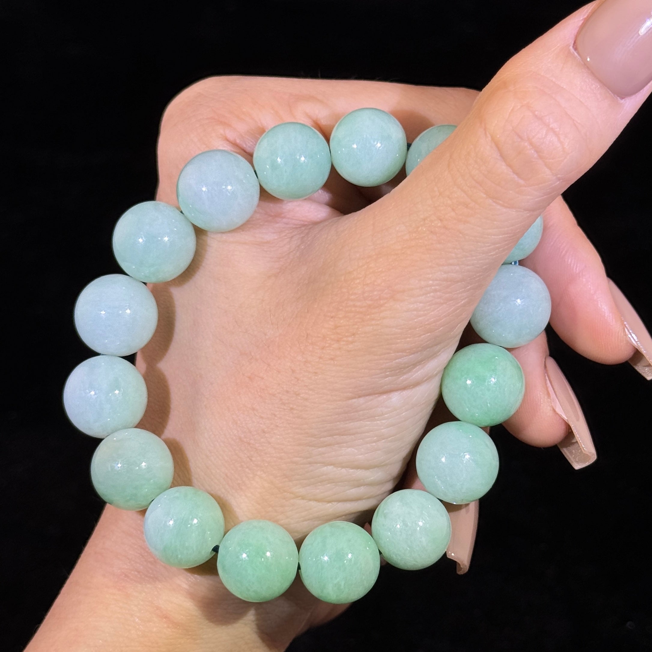 Type A Green Jade Beads Bracelet