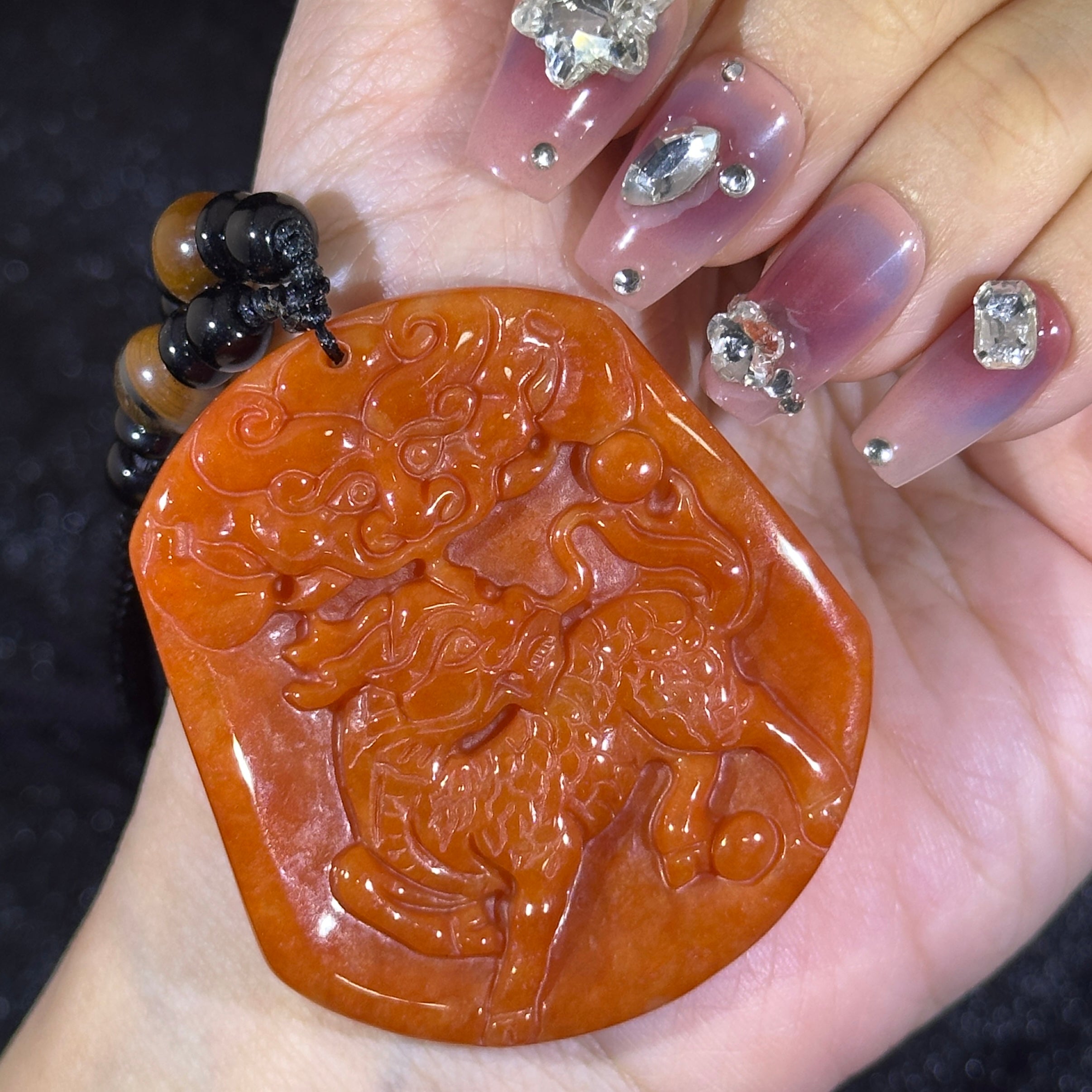 Type A Red Jade Kirin Symbol of Prosperity